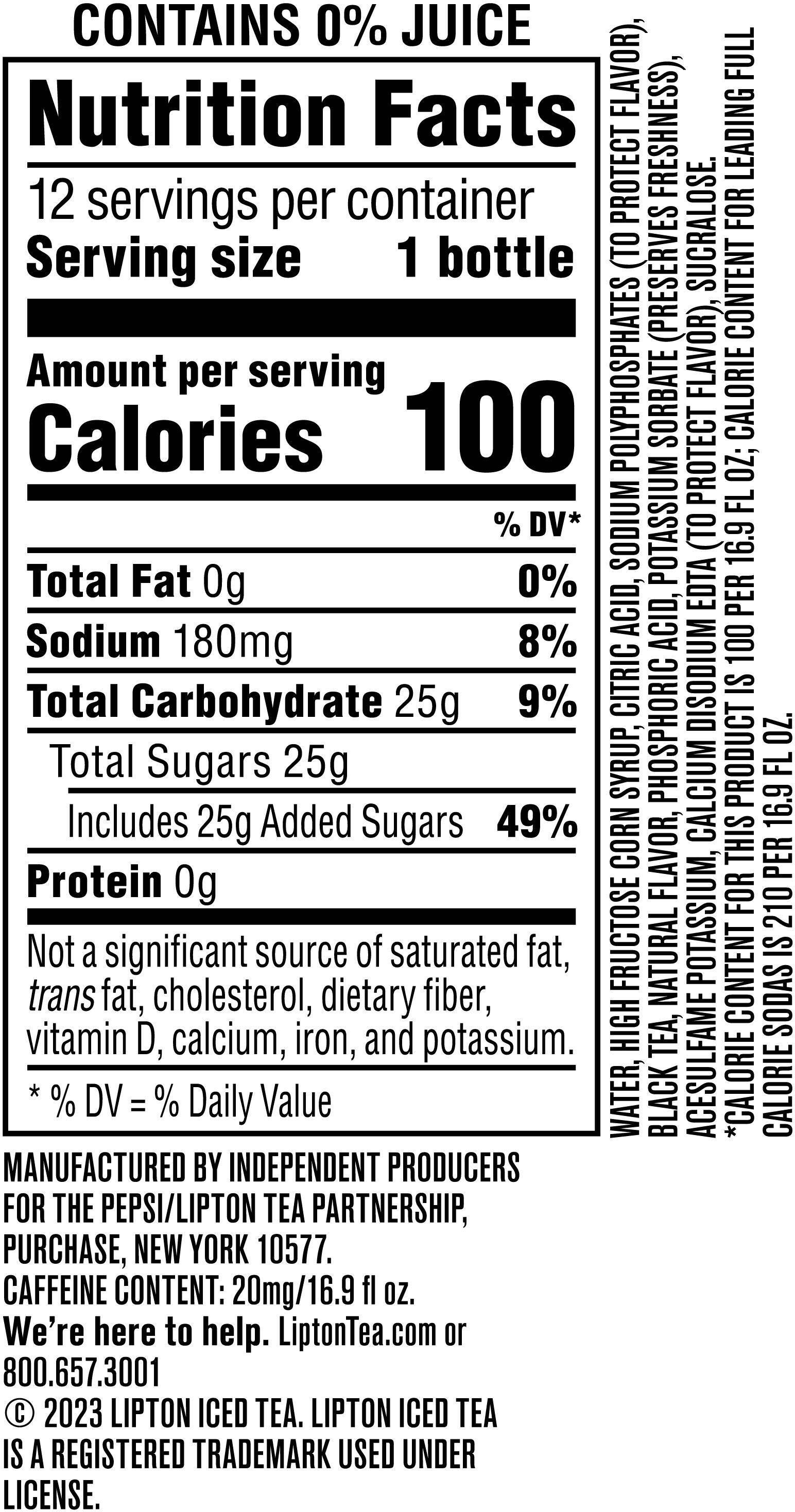 Image describing nutrition information for product Lipton Iced Tea Peach