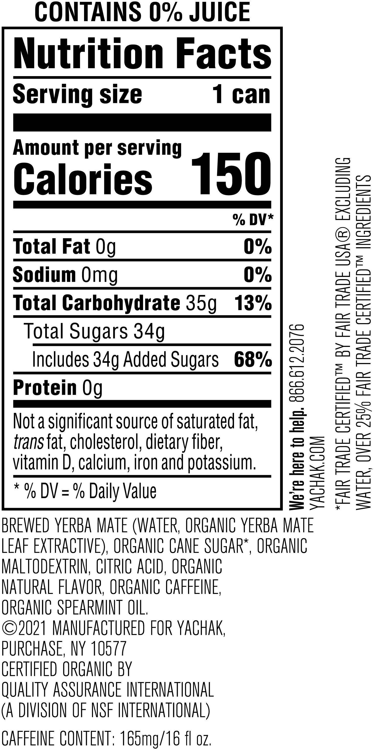 Image describing nutrition information for product Yachak Organic Yerba Mate Ultimate Mint