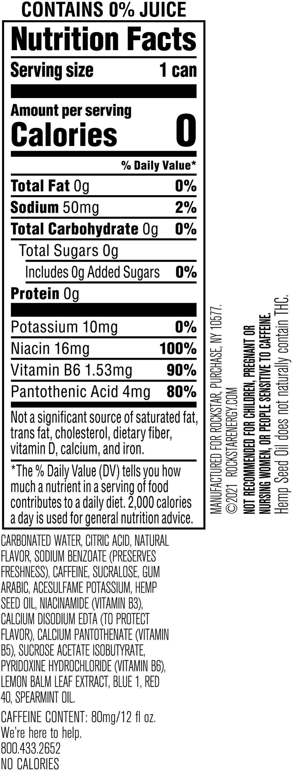 Image describing nutrition information for product Rockstar Unplugged Blueberry