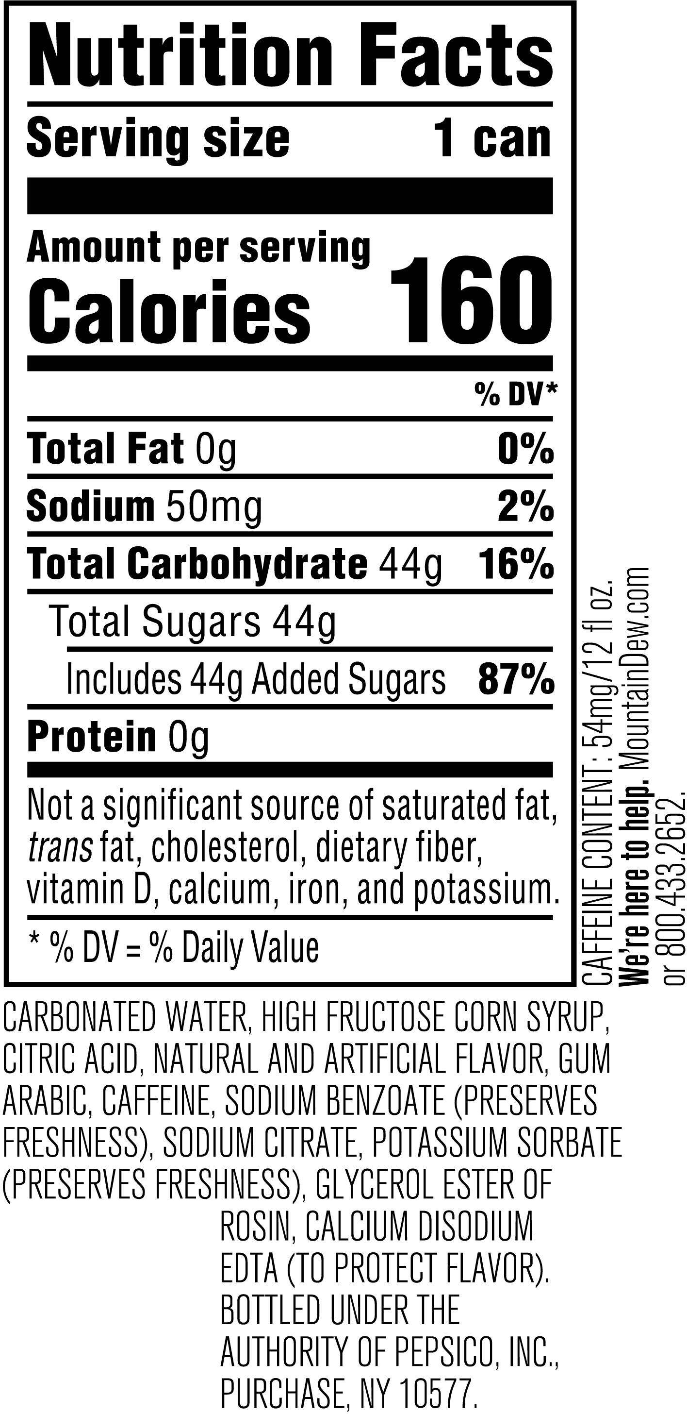 Image describing nutrition information for product Mtn Dew Voo Dew