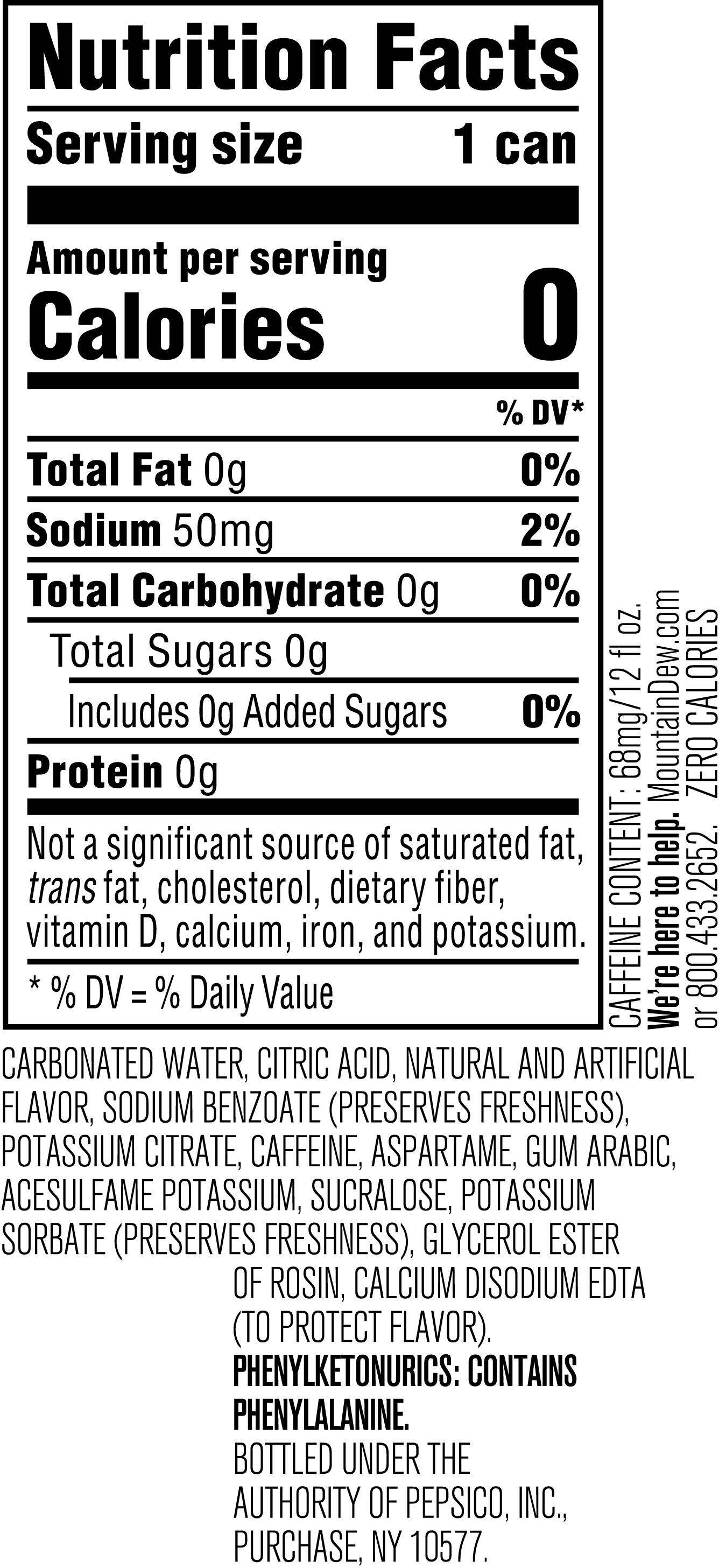 Image describing nutrition information for product Mtn Dew Voo Dew Zero Sugar