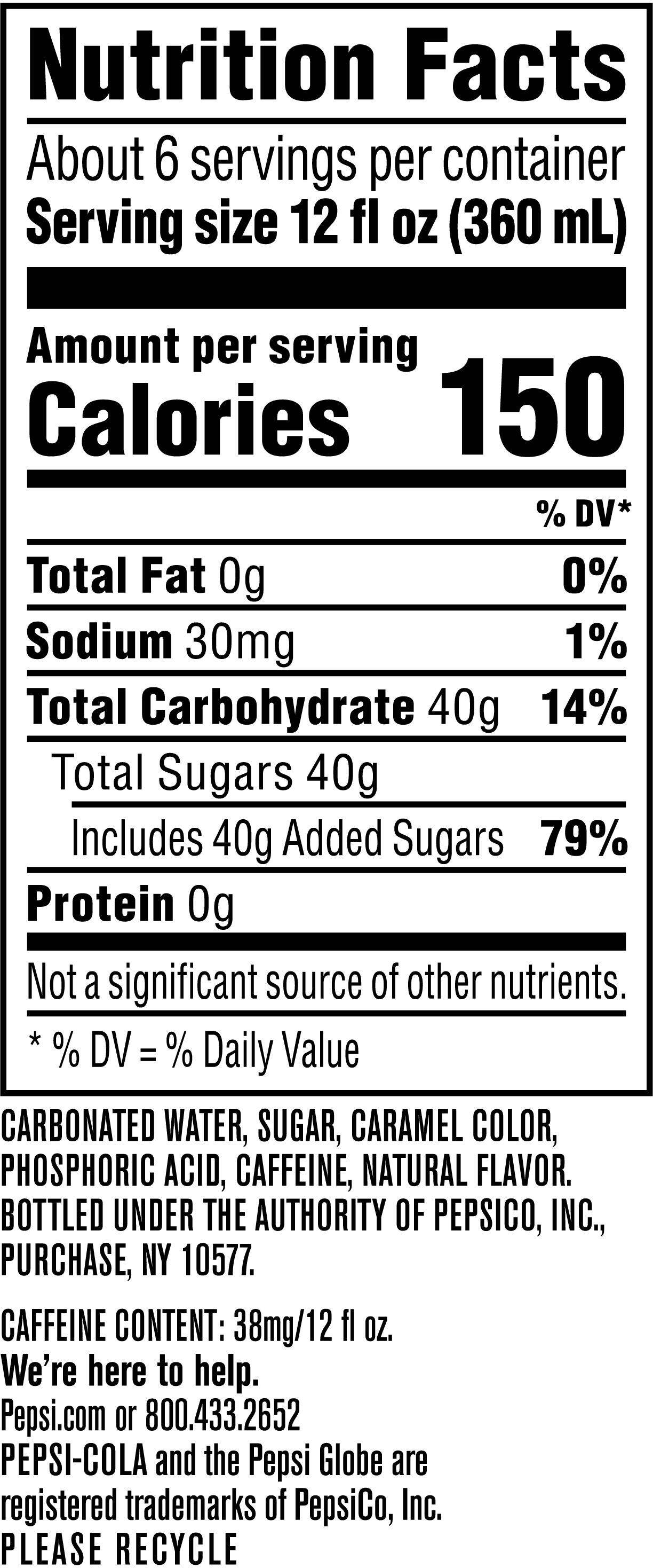 Image describing nutrition information for product Pepsi Made With Real Sugar