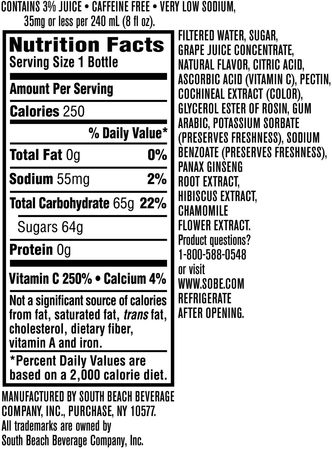 Image describing nutrition information for product SoBe Mango Melon