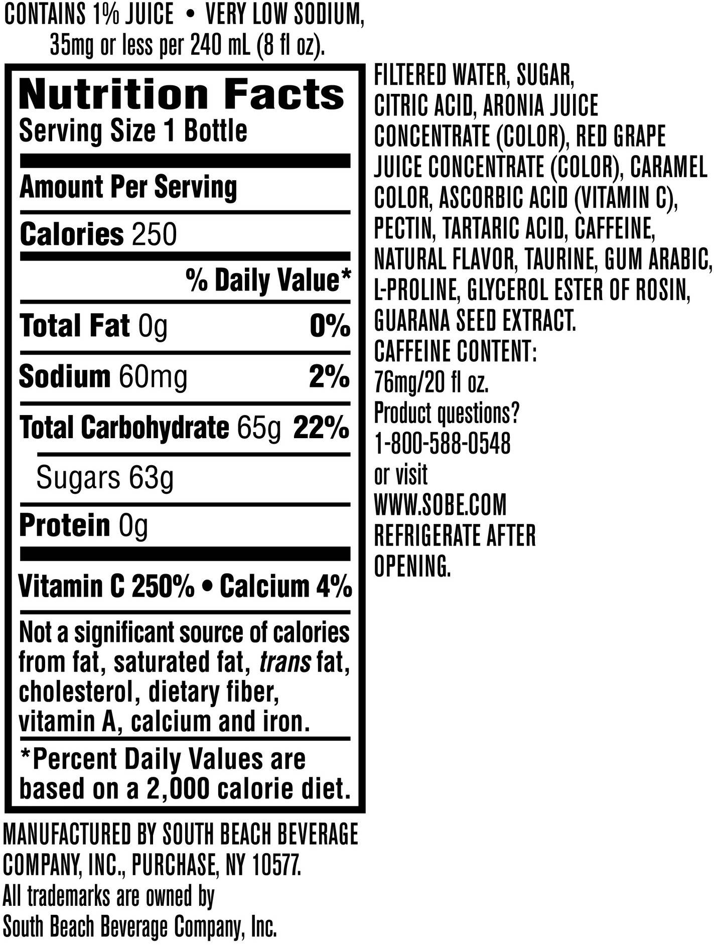 Image describing nutrition information for product SoBe Power Fruit Punch