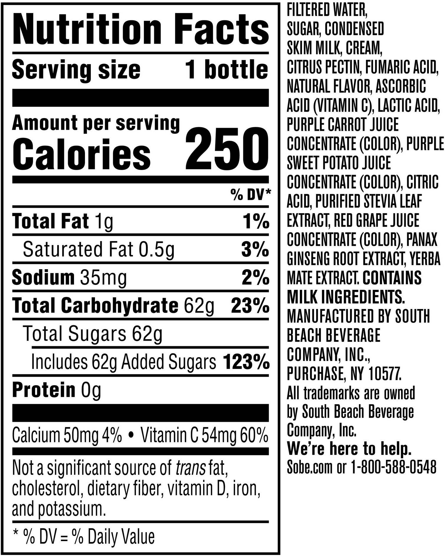 Image describing nutrition information for product SoBe Strawberry Banana