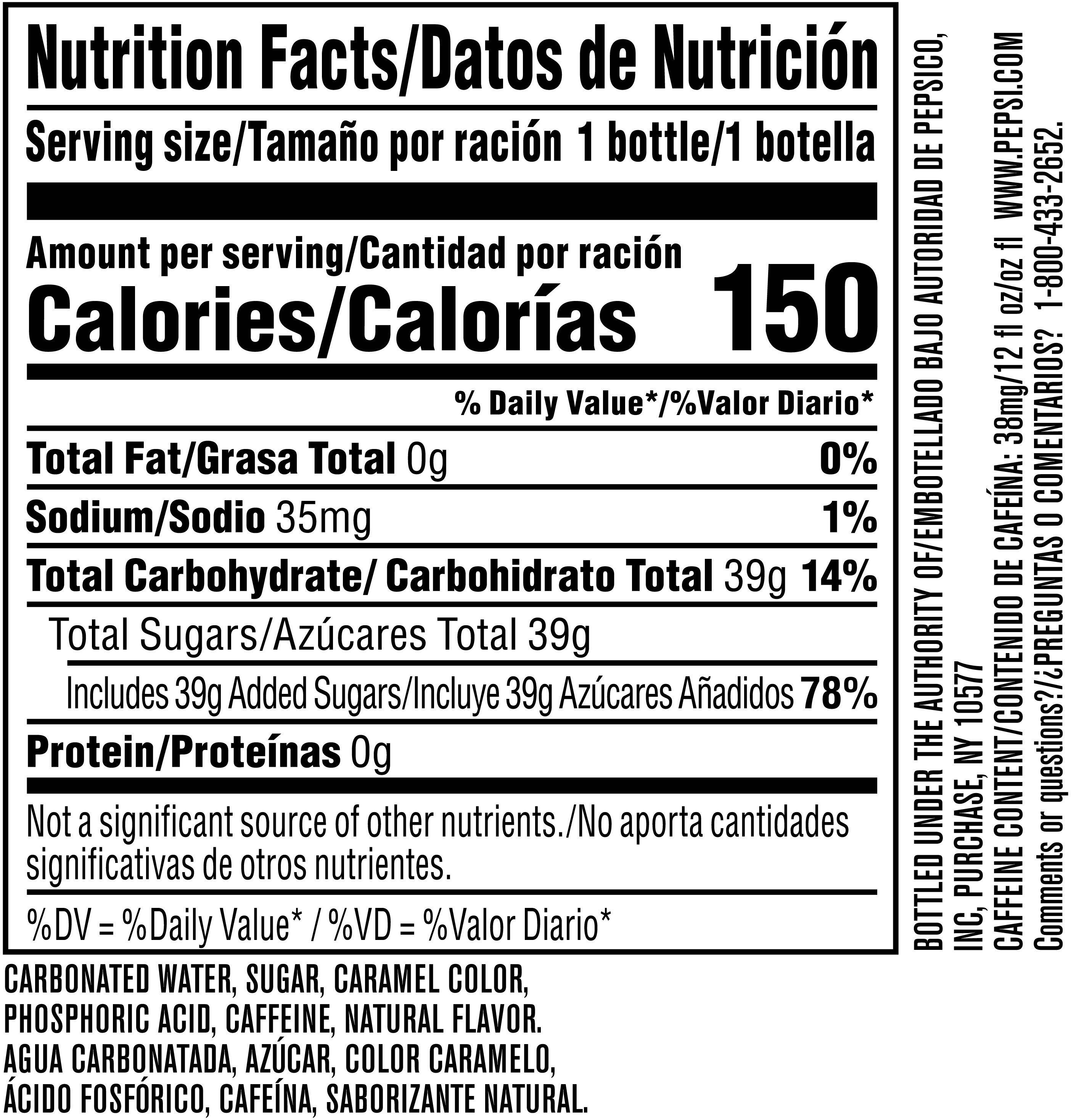 Image describing nutrition information for product Pepsi Mexico