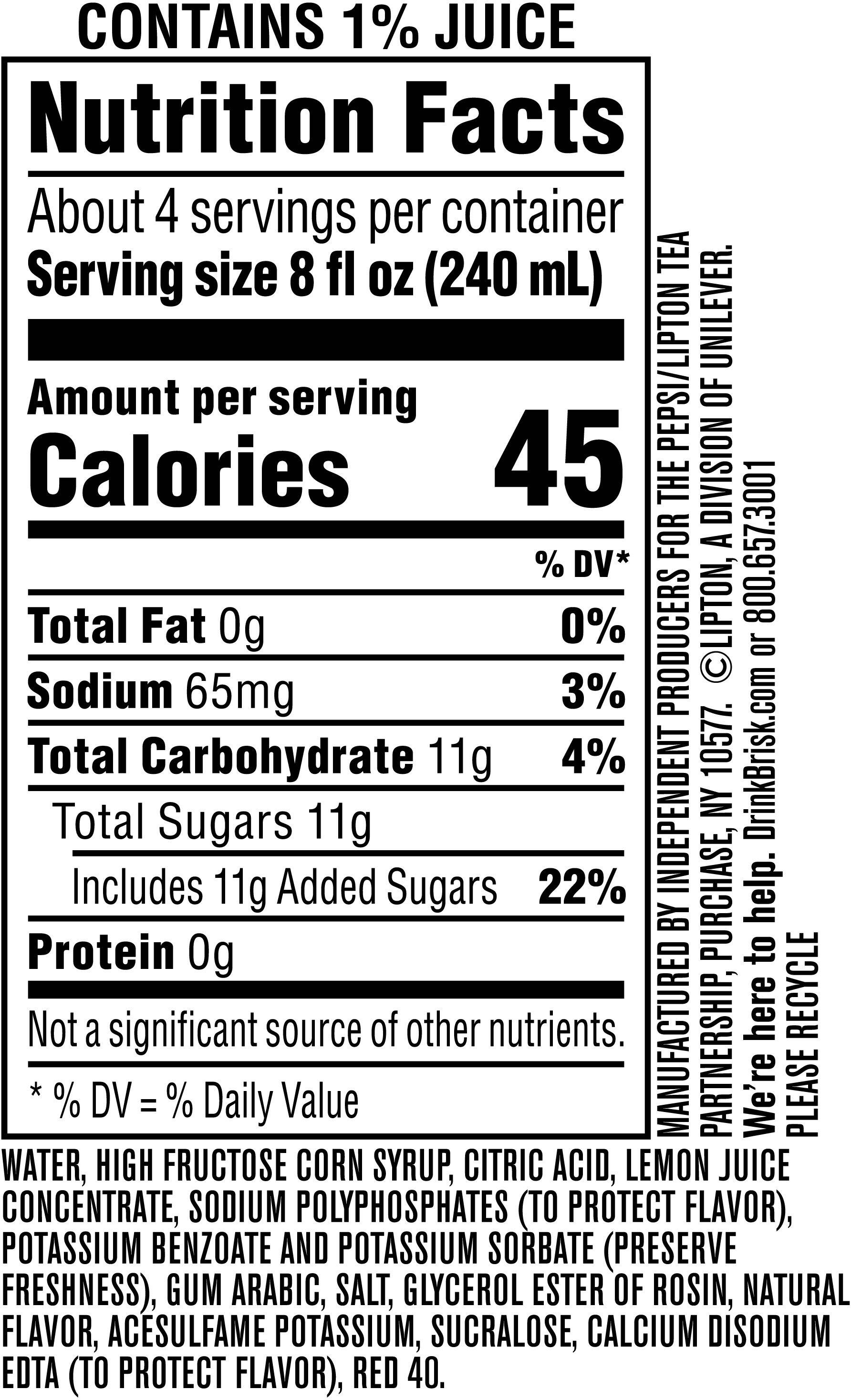 Image describing nutrition information for product Brisk Pink Lemonade