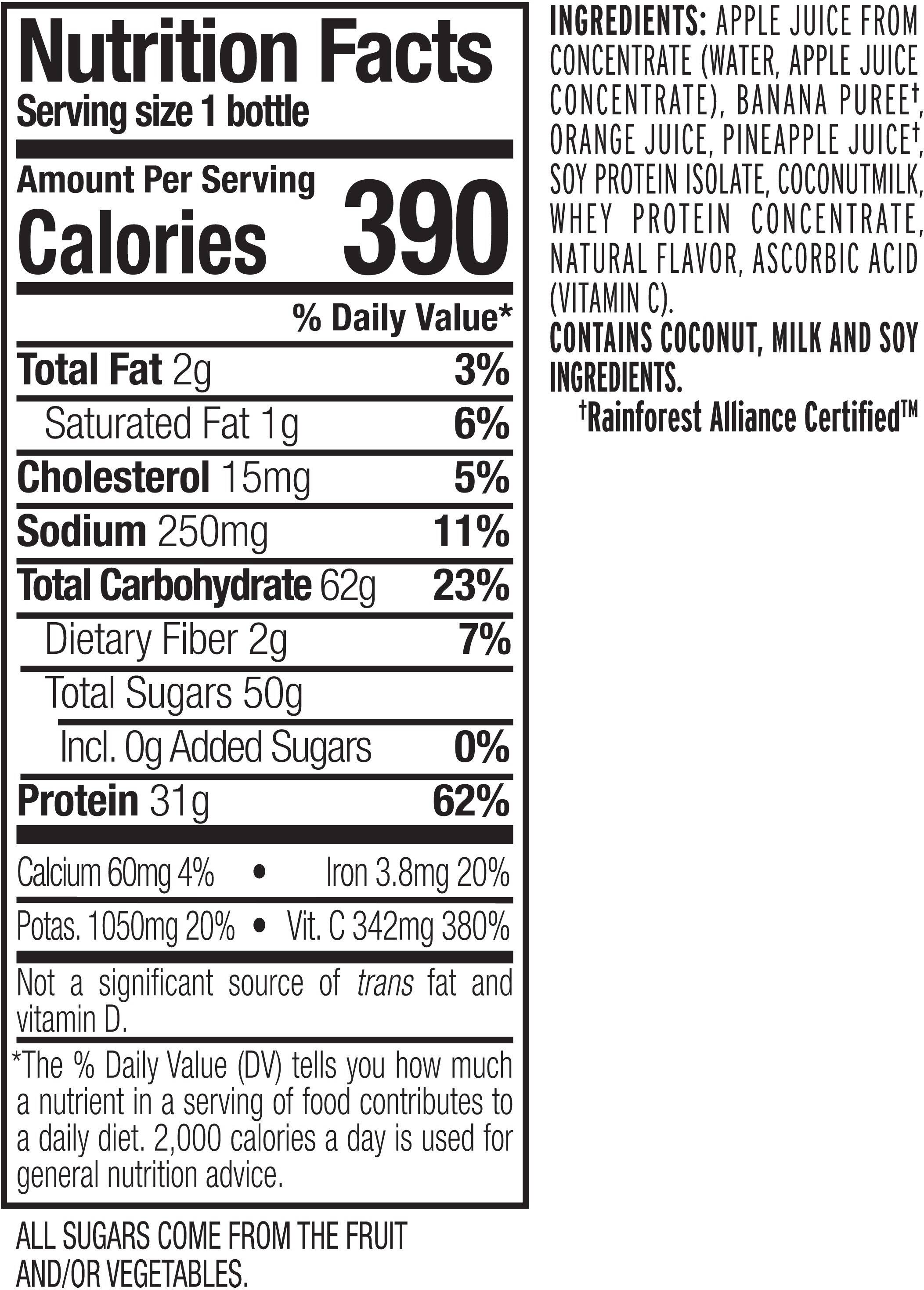 Image describing nutrition information for product Naked Juice Protein Tropical