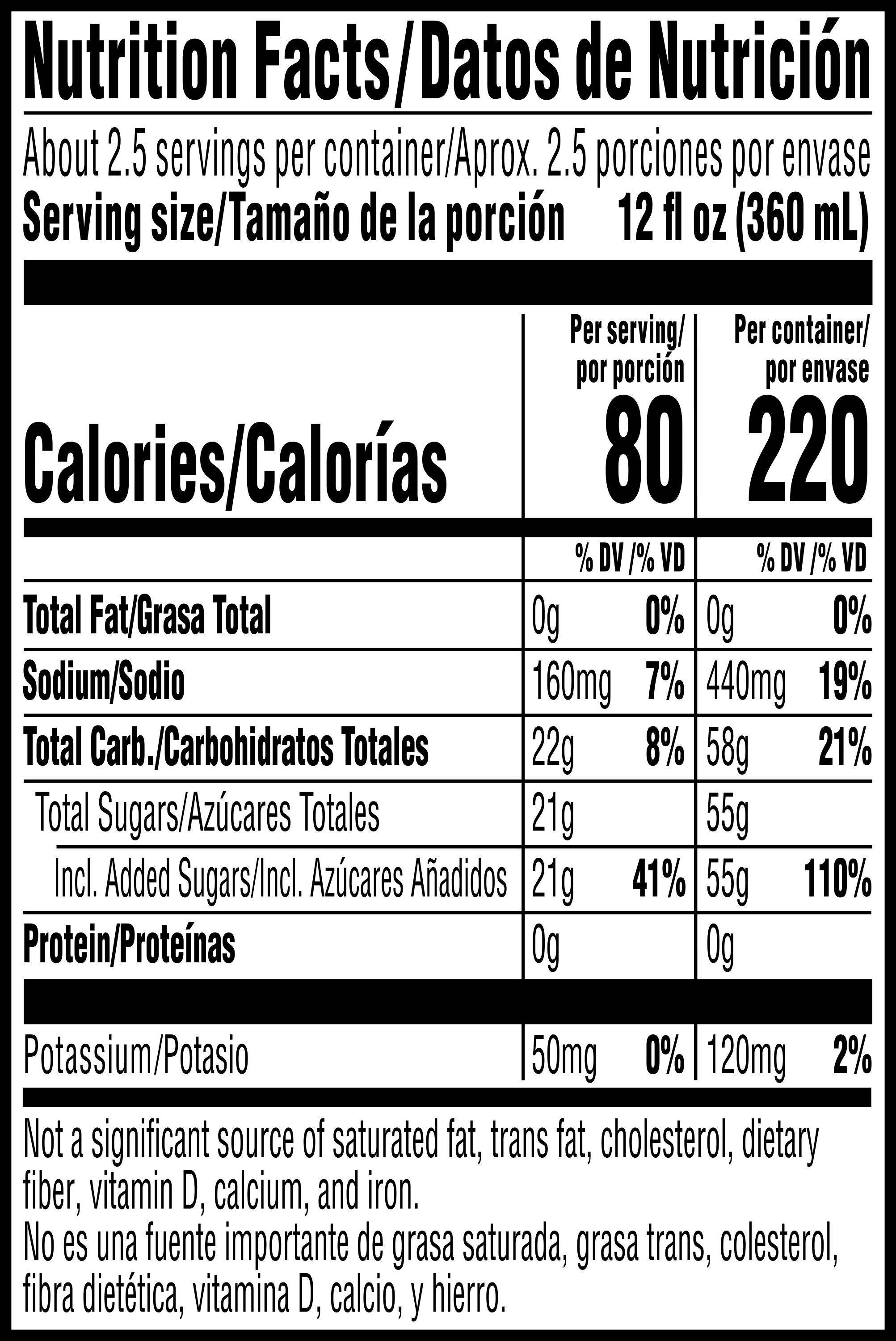 Image describing nutrition information for product Gatorade Lime Cucumber