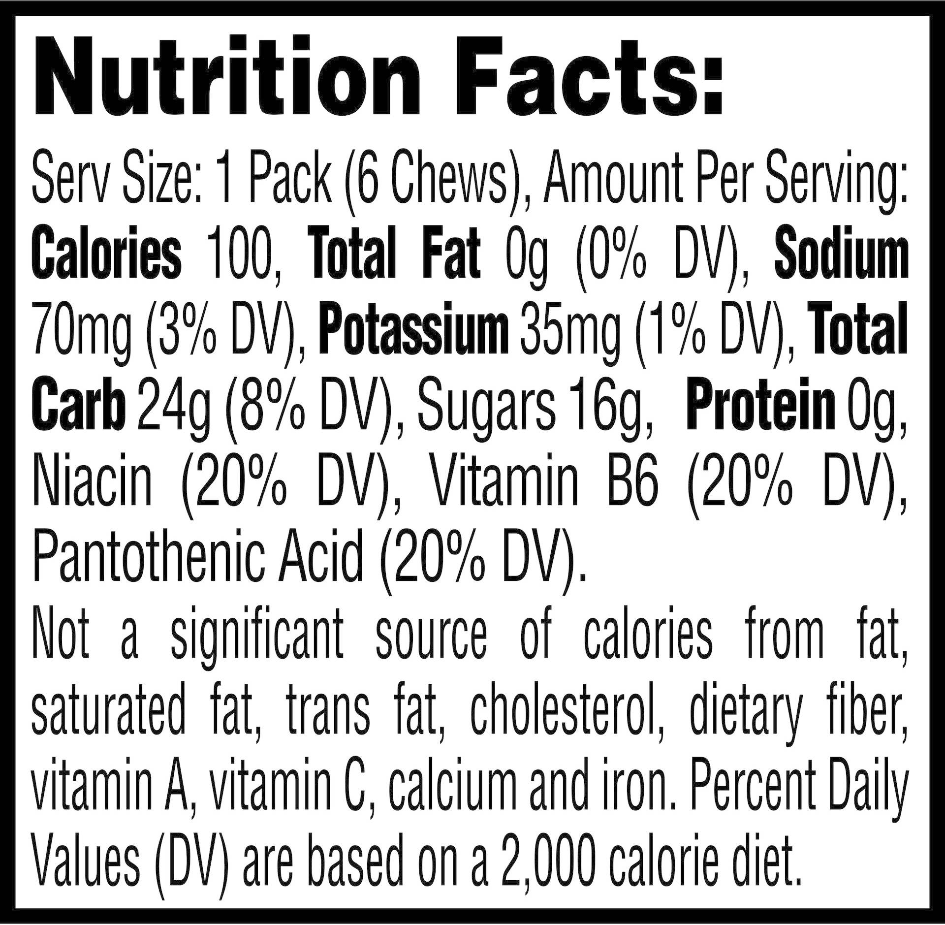Image describing nutrition information for product Gatorade Prime Energy Chews Fruit Punch