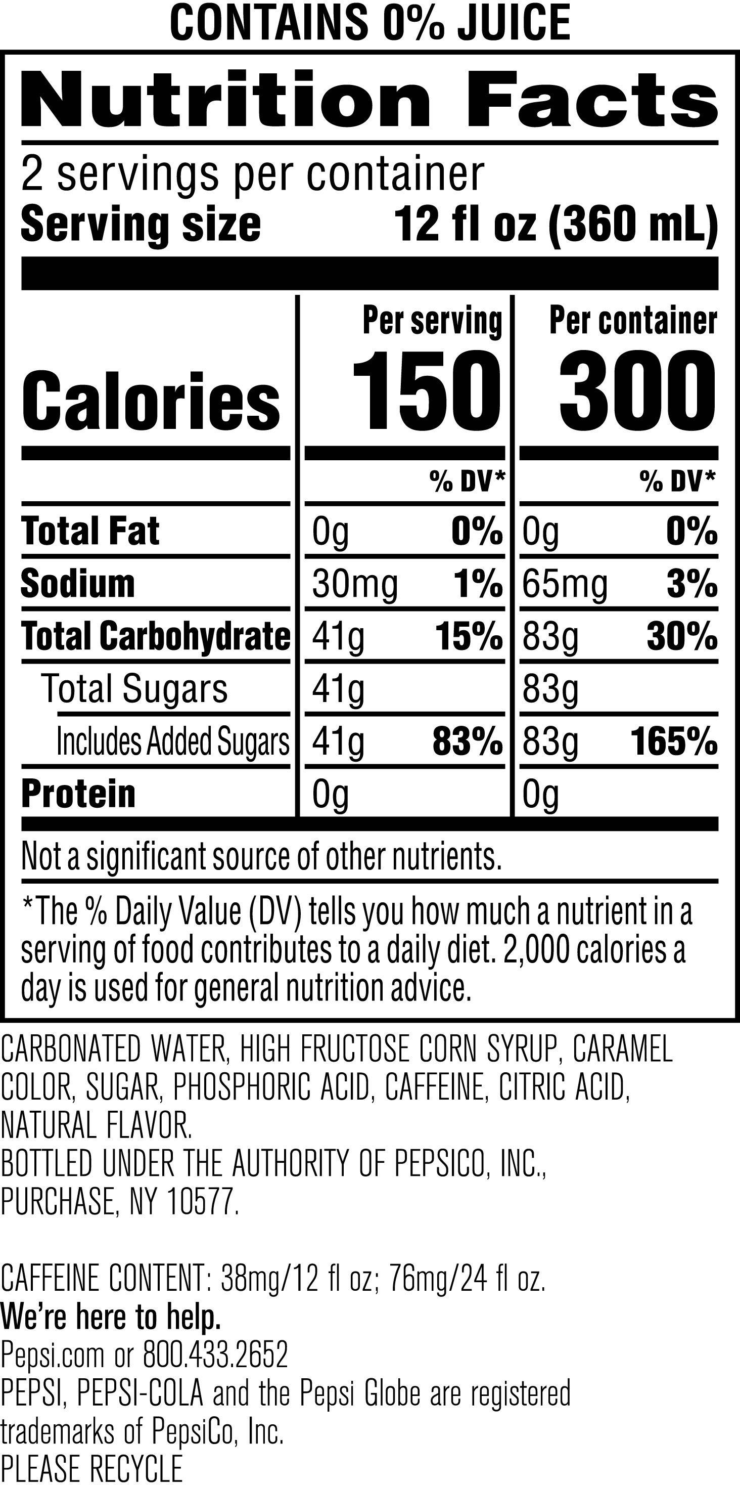 Image describing nutrition information for product Pepsi