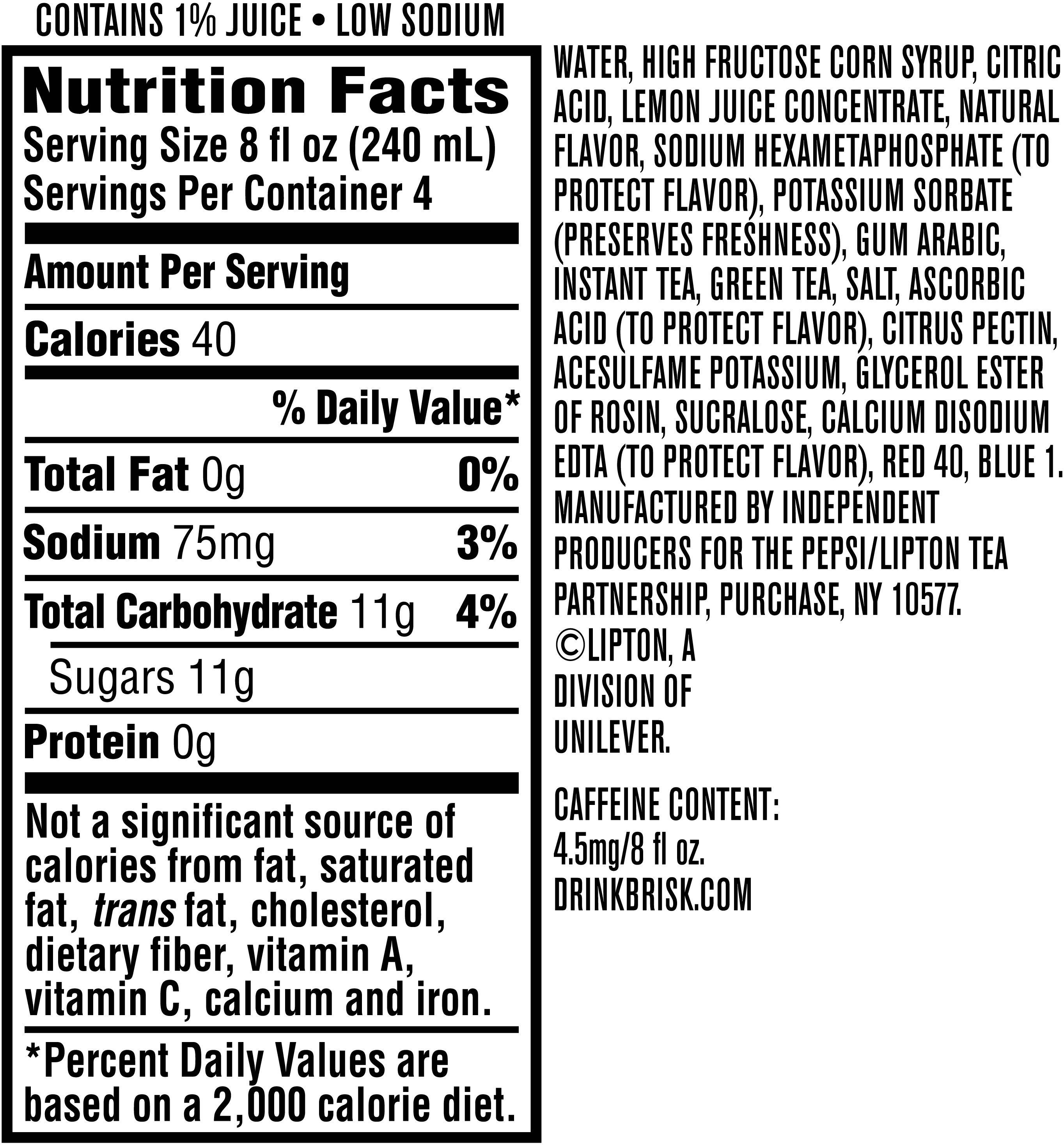 Image describing nutrition information for product Brisk Iced Tea + Cherry Limeade