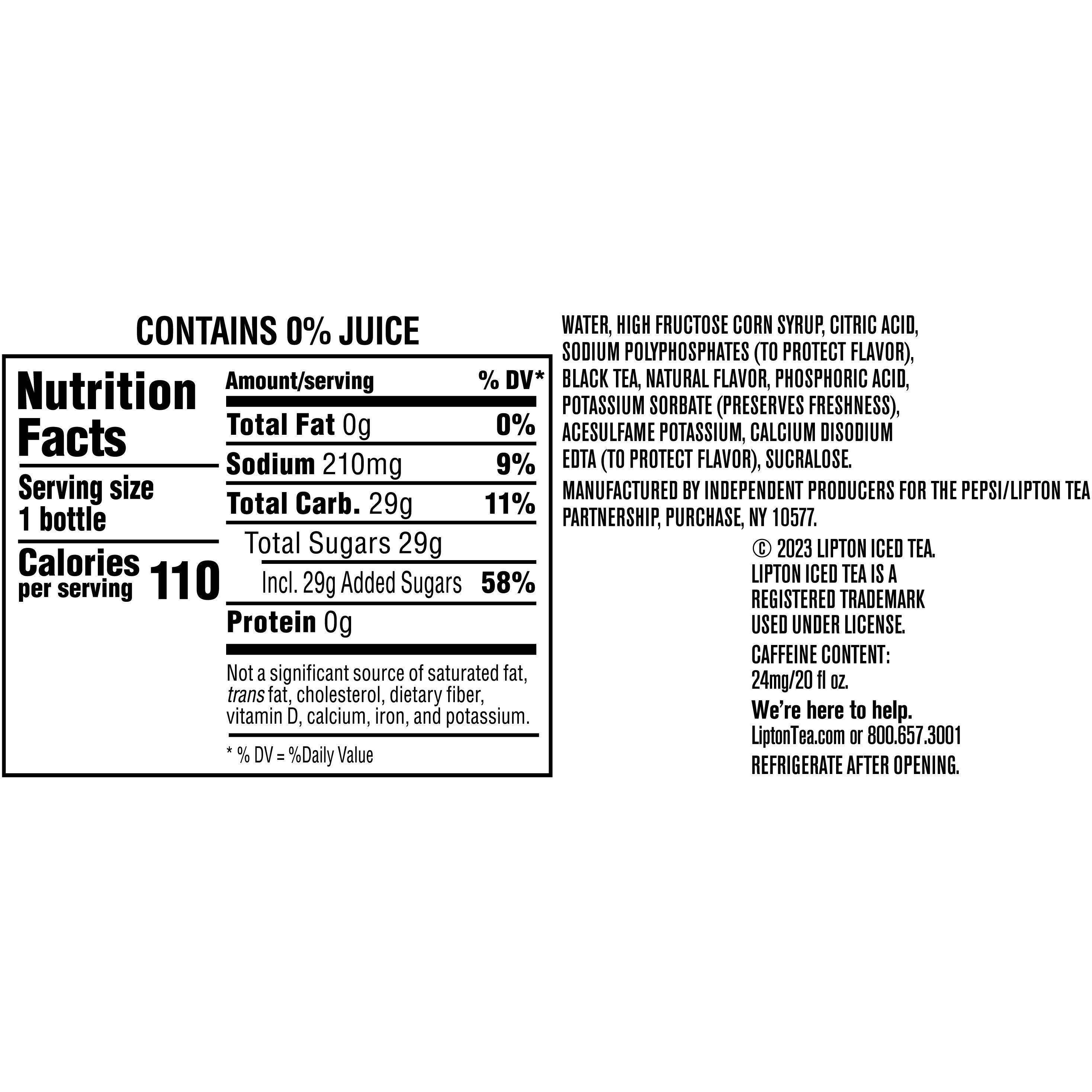 Image describing nutrition information for product Lipton Iced Tea Peach
