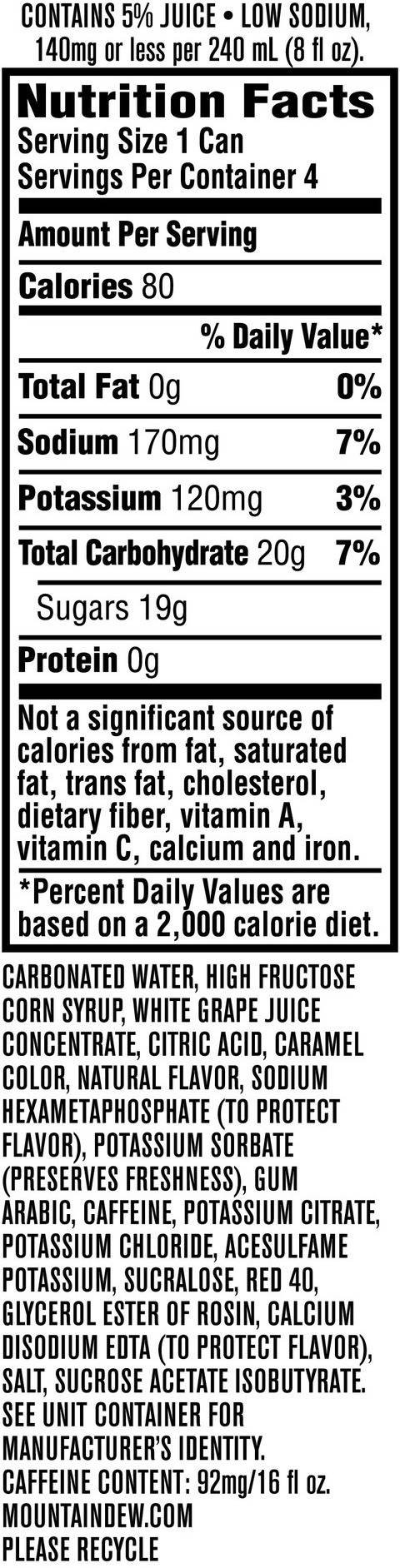 Image describing nutrition information for product Mtn Dew Kickstart Black Cherry