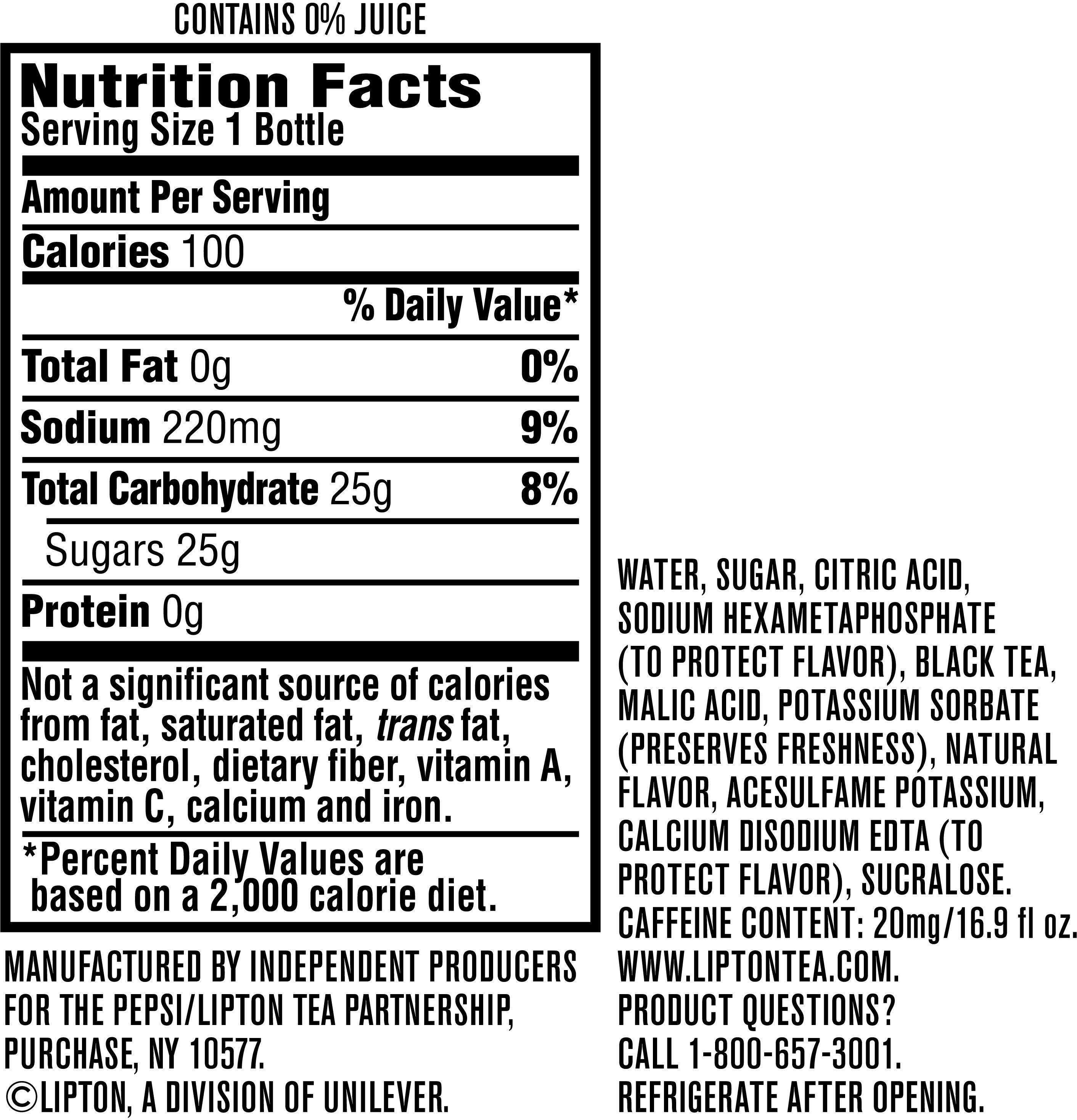 Image describing nutrition information for product Lipton Iced Tea Mango