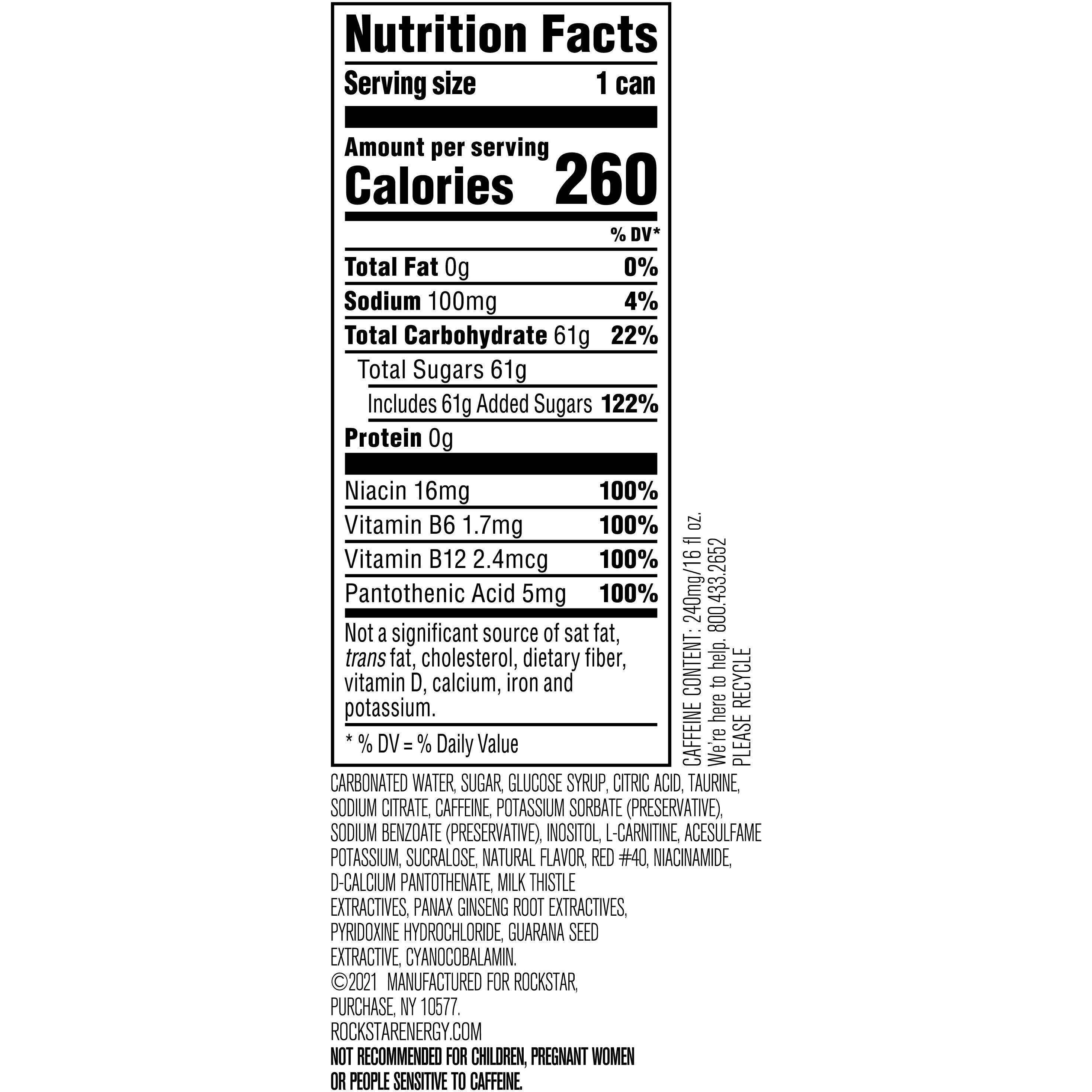 Image describing nutrition information for product Rockstar Punched (Free Case)