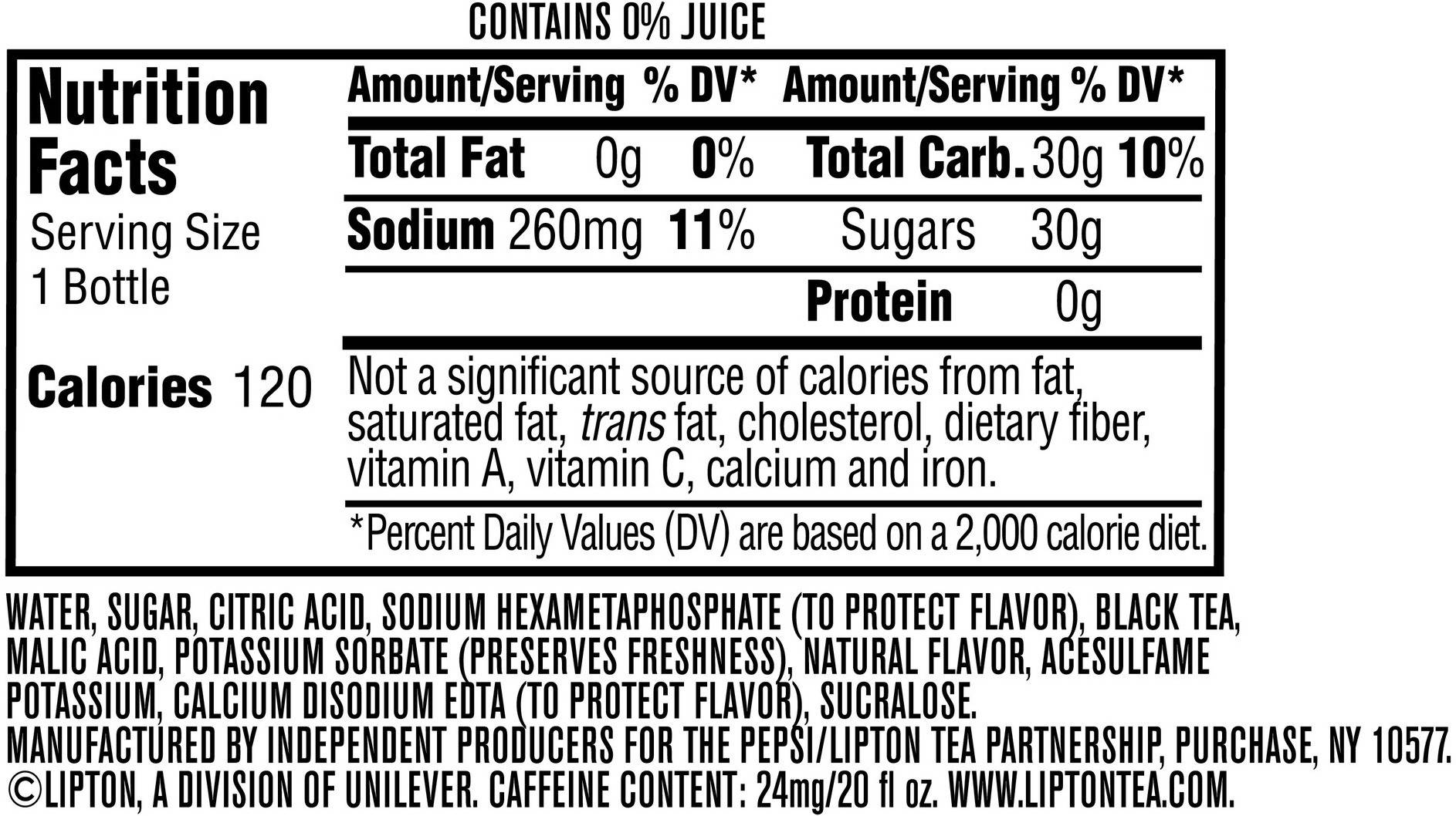 Image describing nutrition information for product Lipton Iced Tea Mango