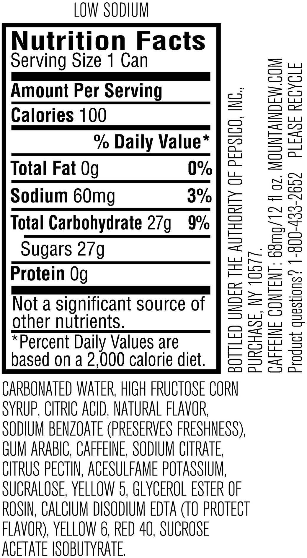 Image describing nutrition information for product Mtn Dew Game Fuel Citrus Cherry (30pk)