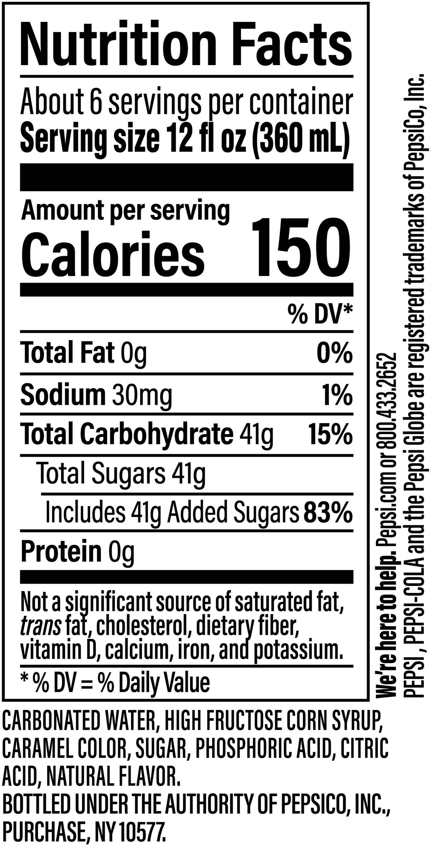 Image describing nutrition information for product Caffeine Free Pepsi