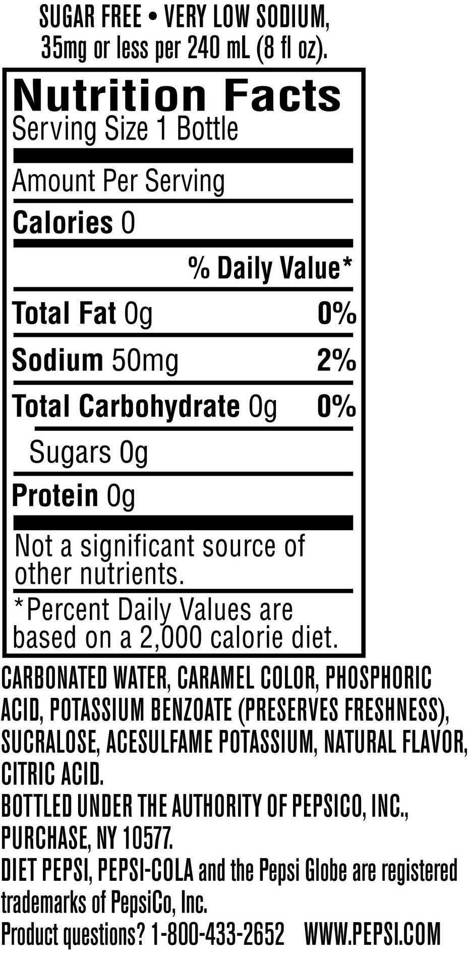 Image describing nutrition information for product Caffeine Free Diet Pepsi