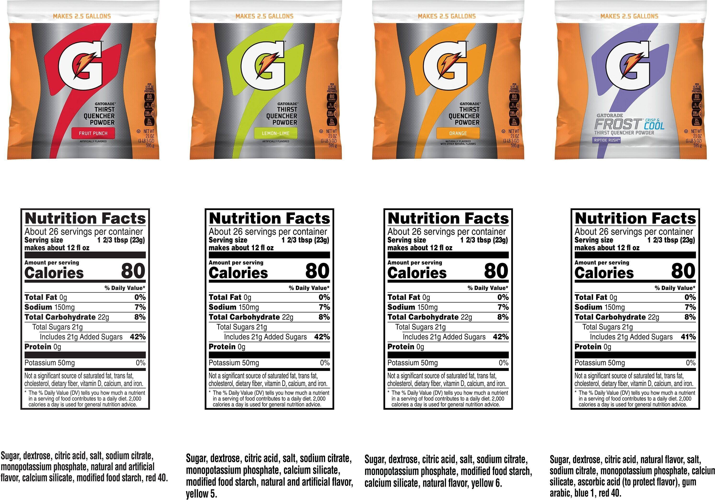 Image describing nutrition information for product Gatorade Powders Variety Pack