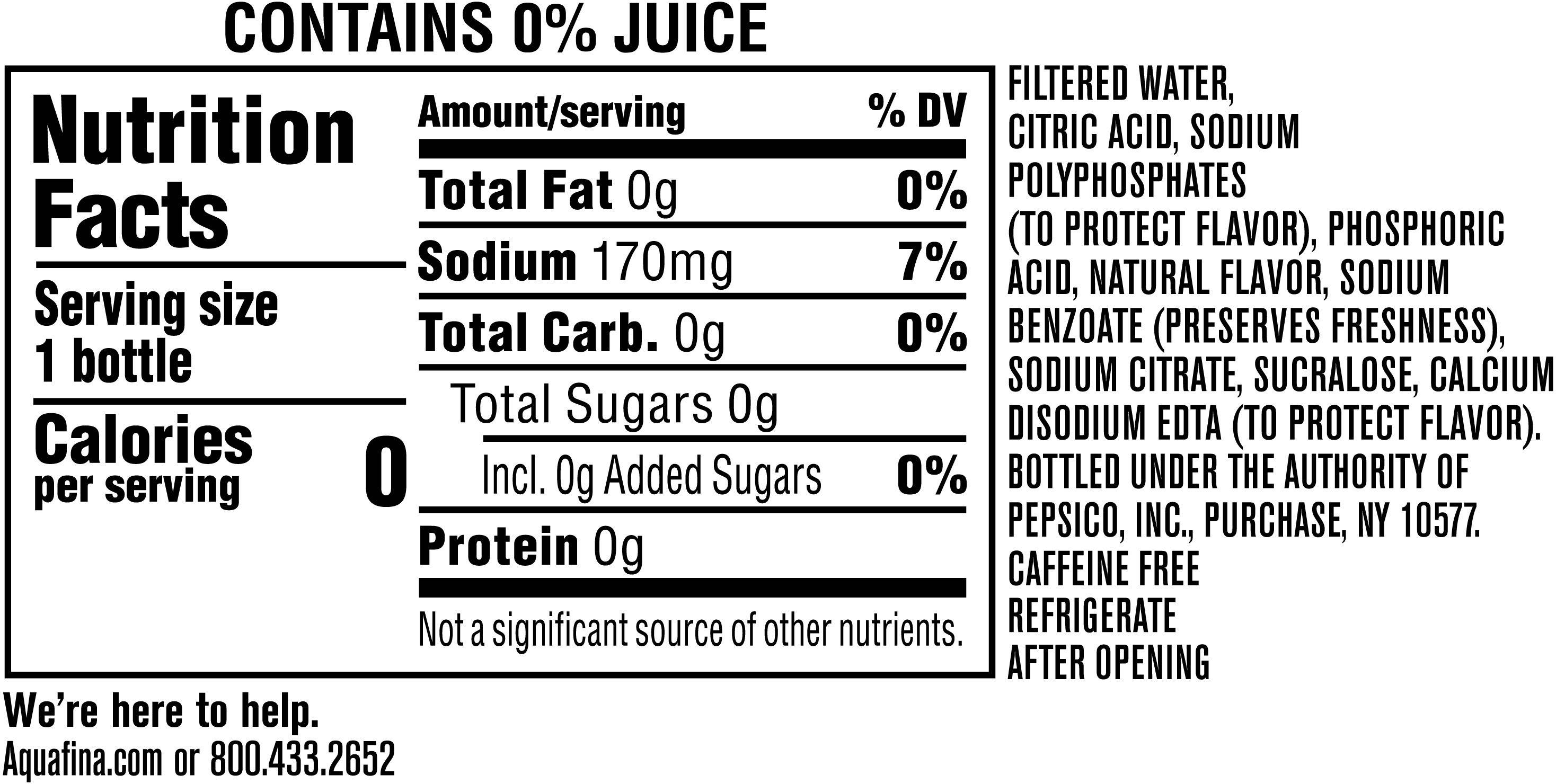 Image describing nutrition information for product Aquafina Flavor Splash Raspberry