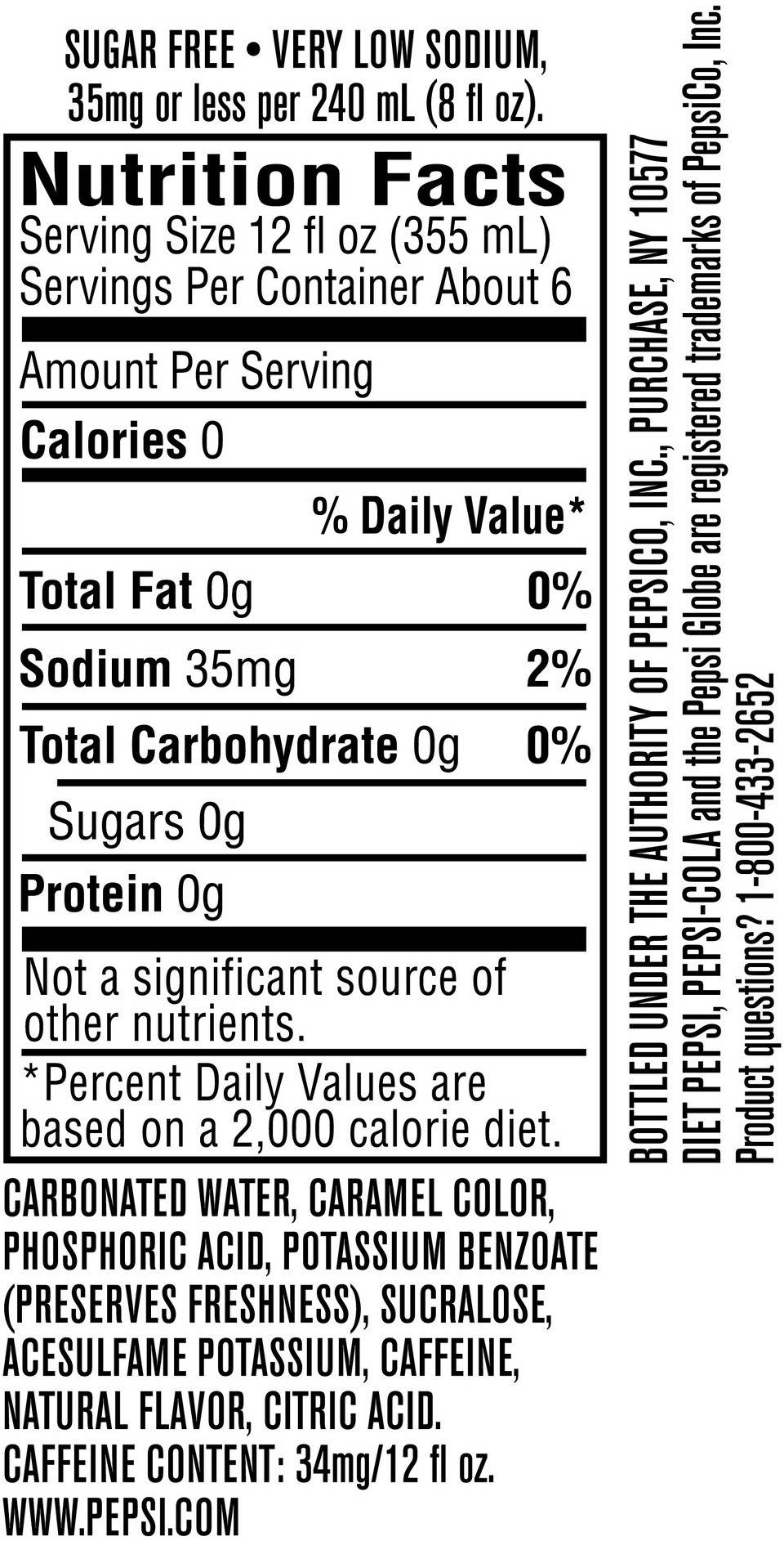 Image describing nutrition information for product Diet Pepsi Kosher