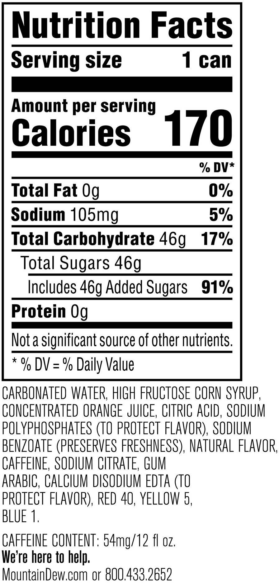 Image describing nutrition information for product Mtn Dew Code Red (30pk)