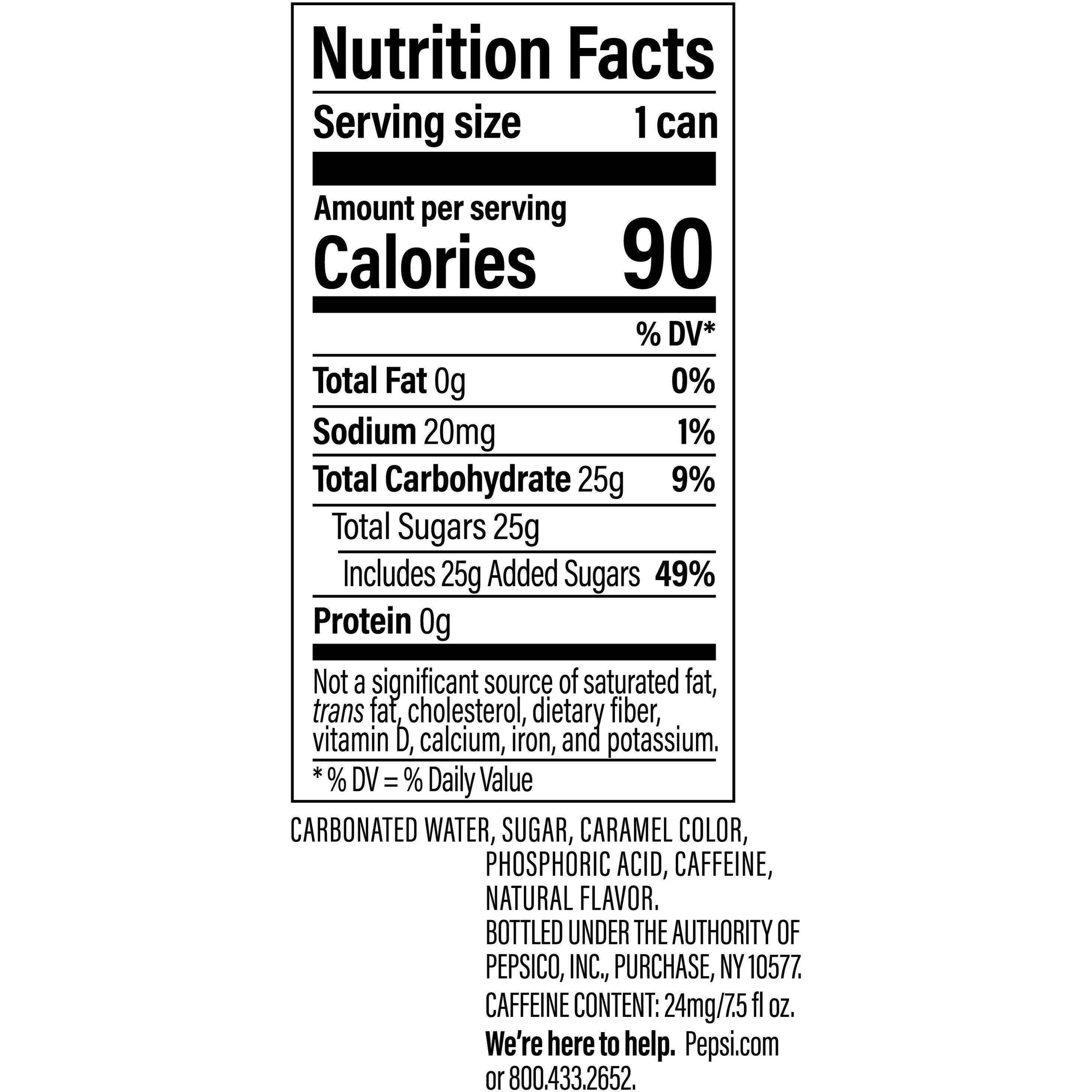 Image describing nutrition information for product Pepsi Made With Real Sugar