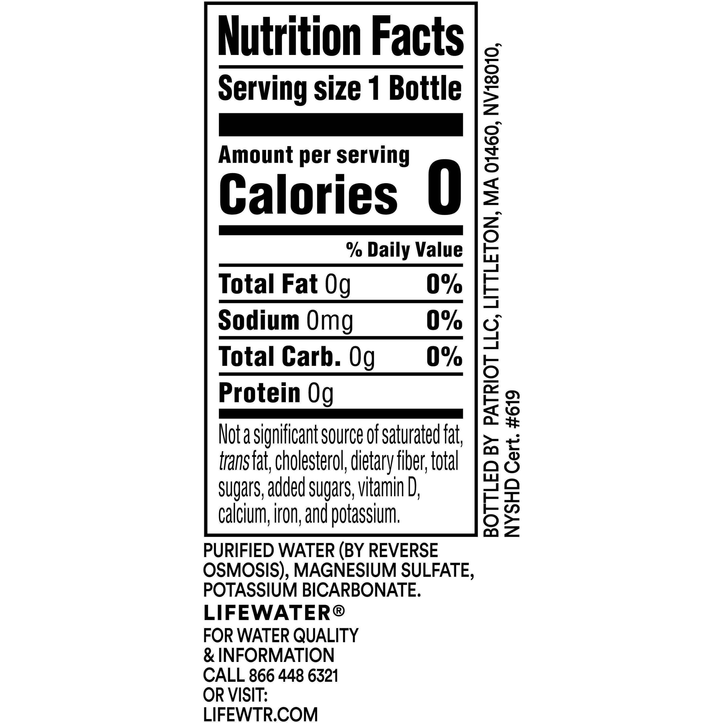 Image describing nutrition information for product LIFEWTR
