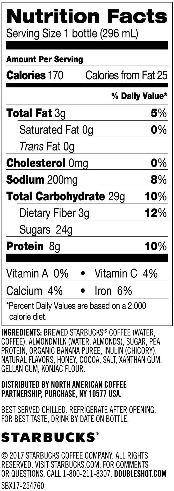 Image describing nutrition information for product Starbucks Doubleshot Coffee Smoothie Dark Chocolate