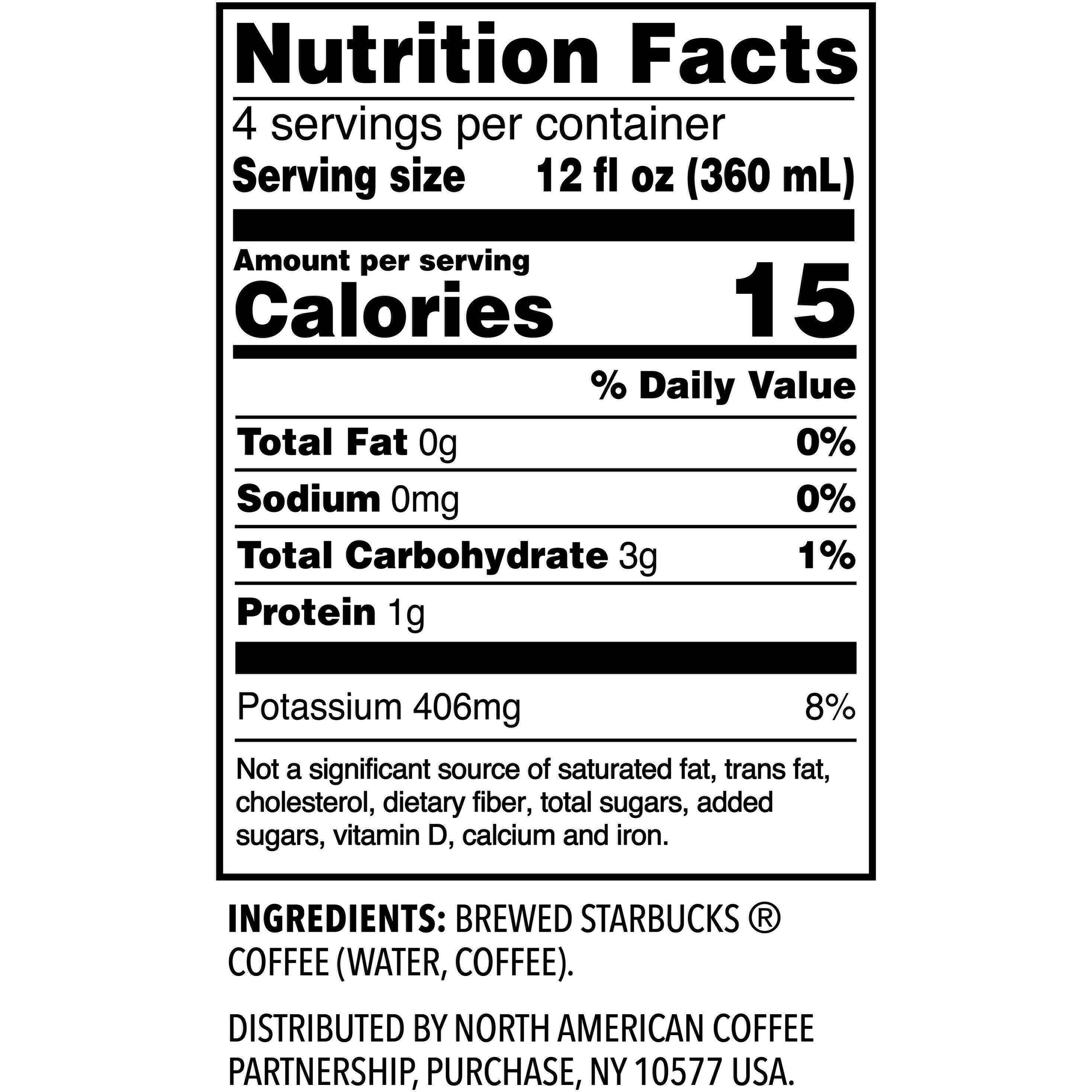 Image describing nutrition information for product Starbucks Iced Coffee Medium Unsweet