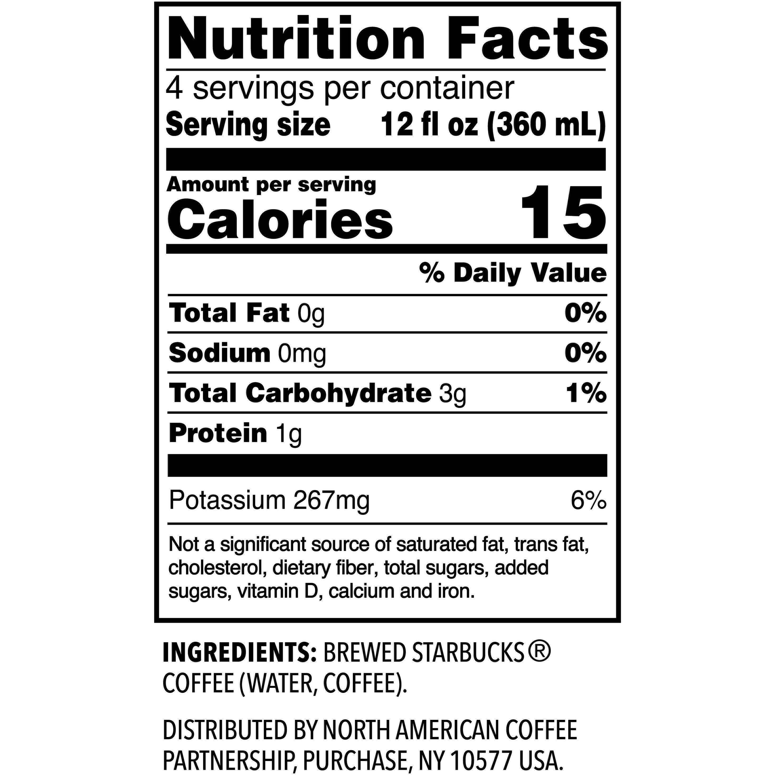 Image describing nutrition information for product Starbucks Iced Coffee Dark Unsweetened