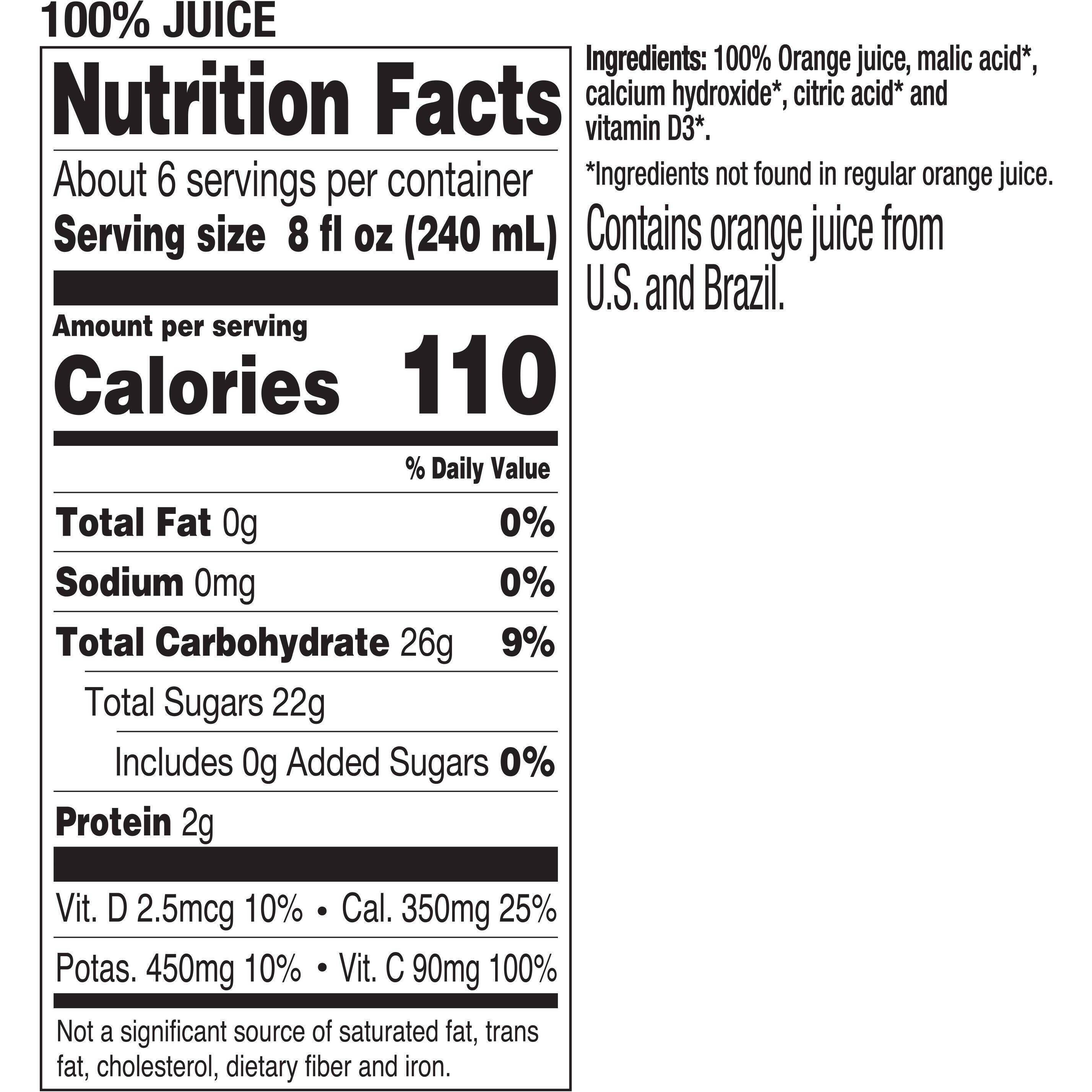 Image describing nutrition information for product Tropicana Pure Premium Orange Juice Grovestand Calcium