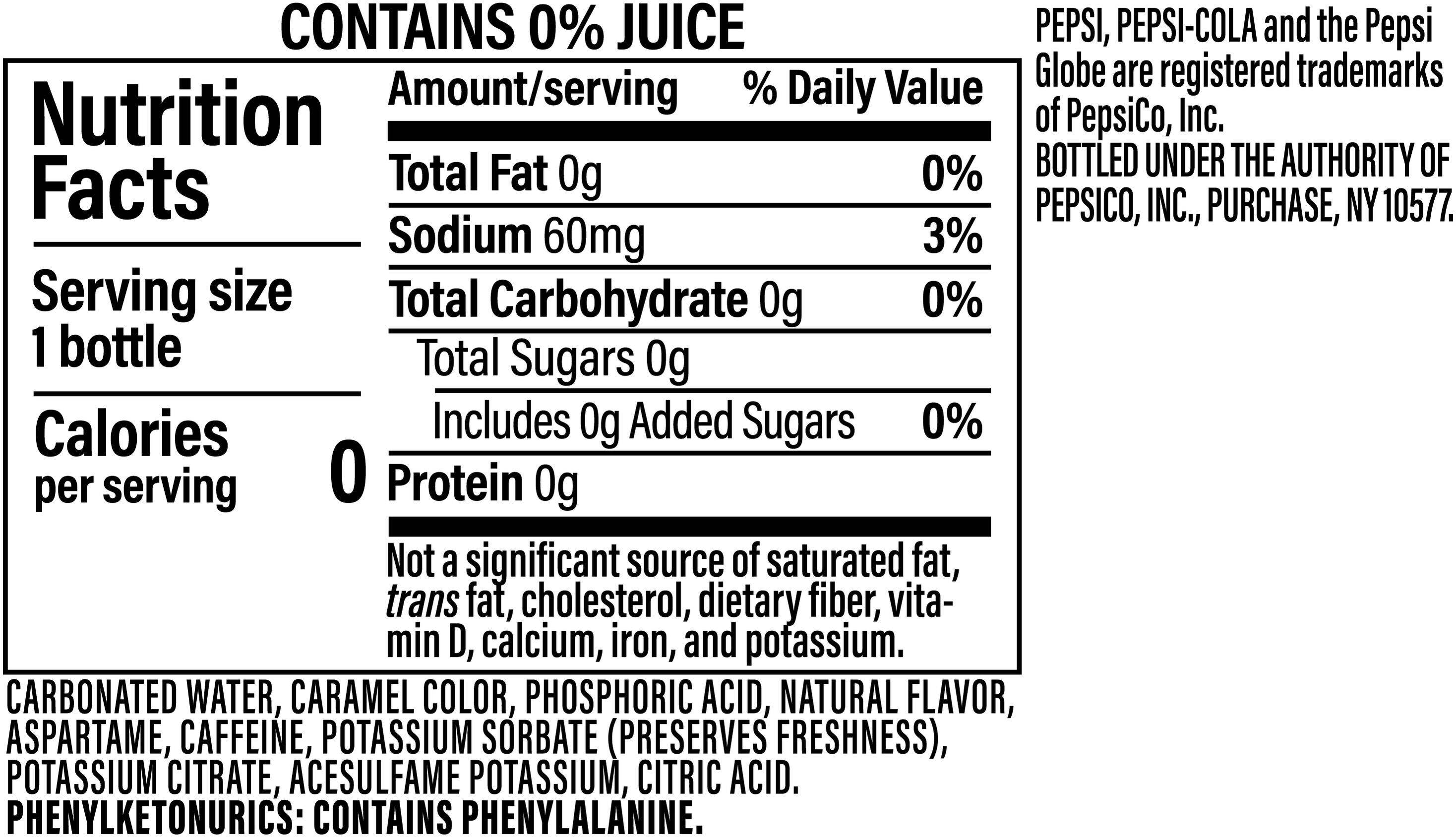 Image describing nutrition information for product Pepsi Zero Sugar Wild Cherry