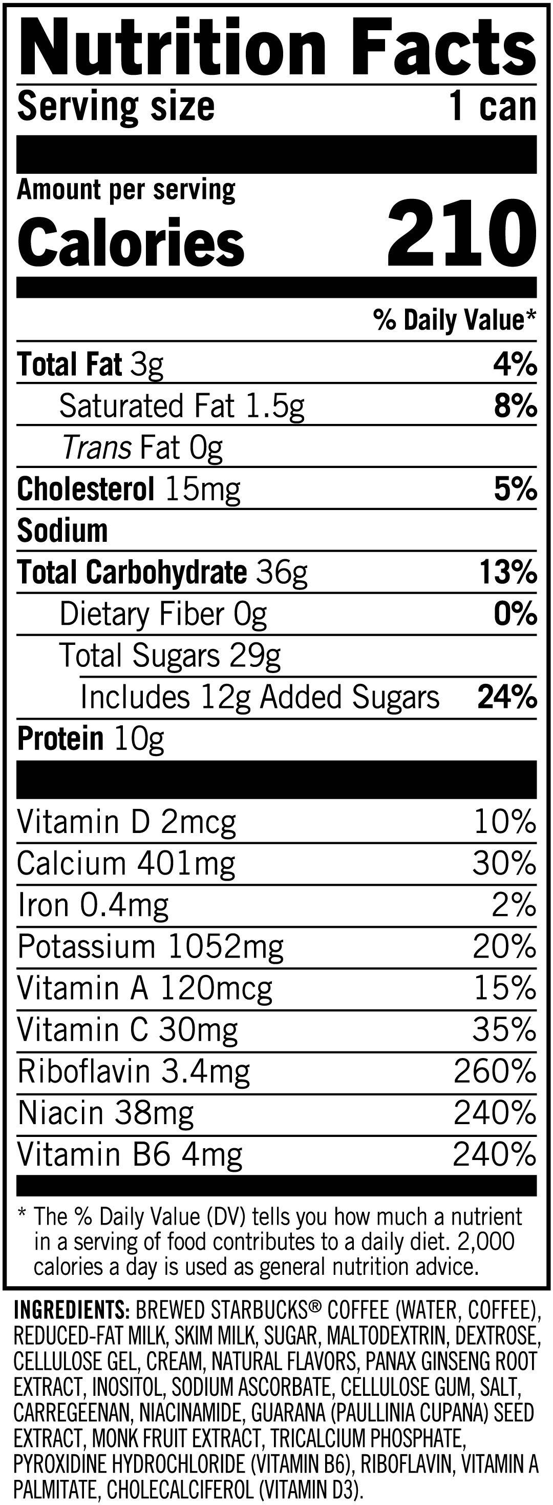 Image describing nutrition information for product Starbucks Tripleshot Energy Dark Chocolate