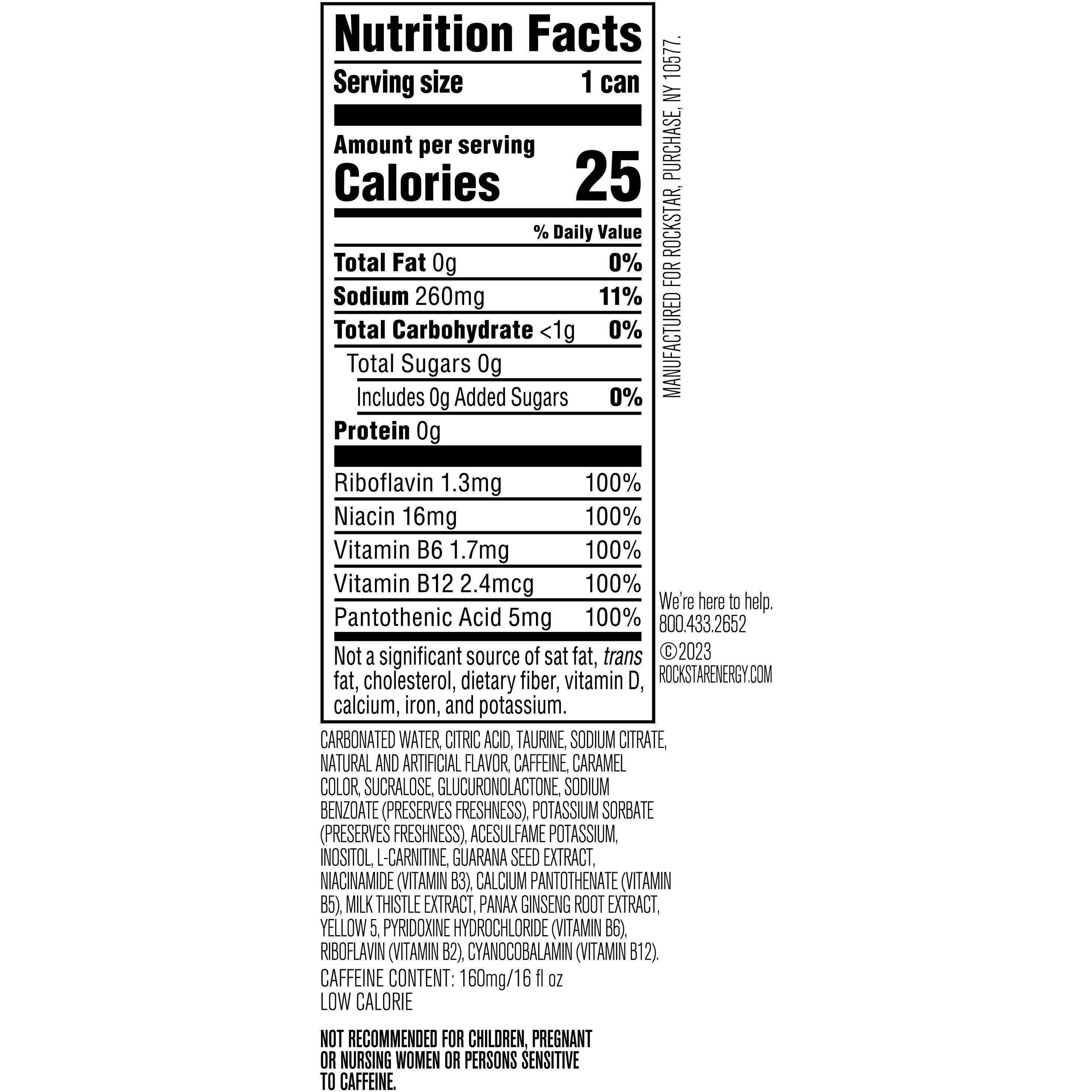 Image describing nutrition information for product Rockstar Energy Sugar Free
