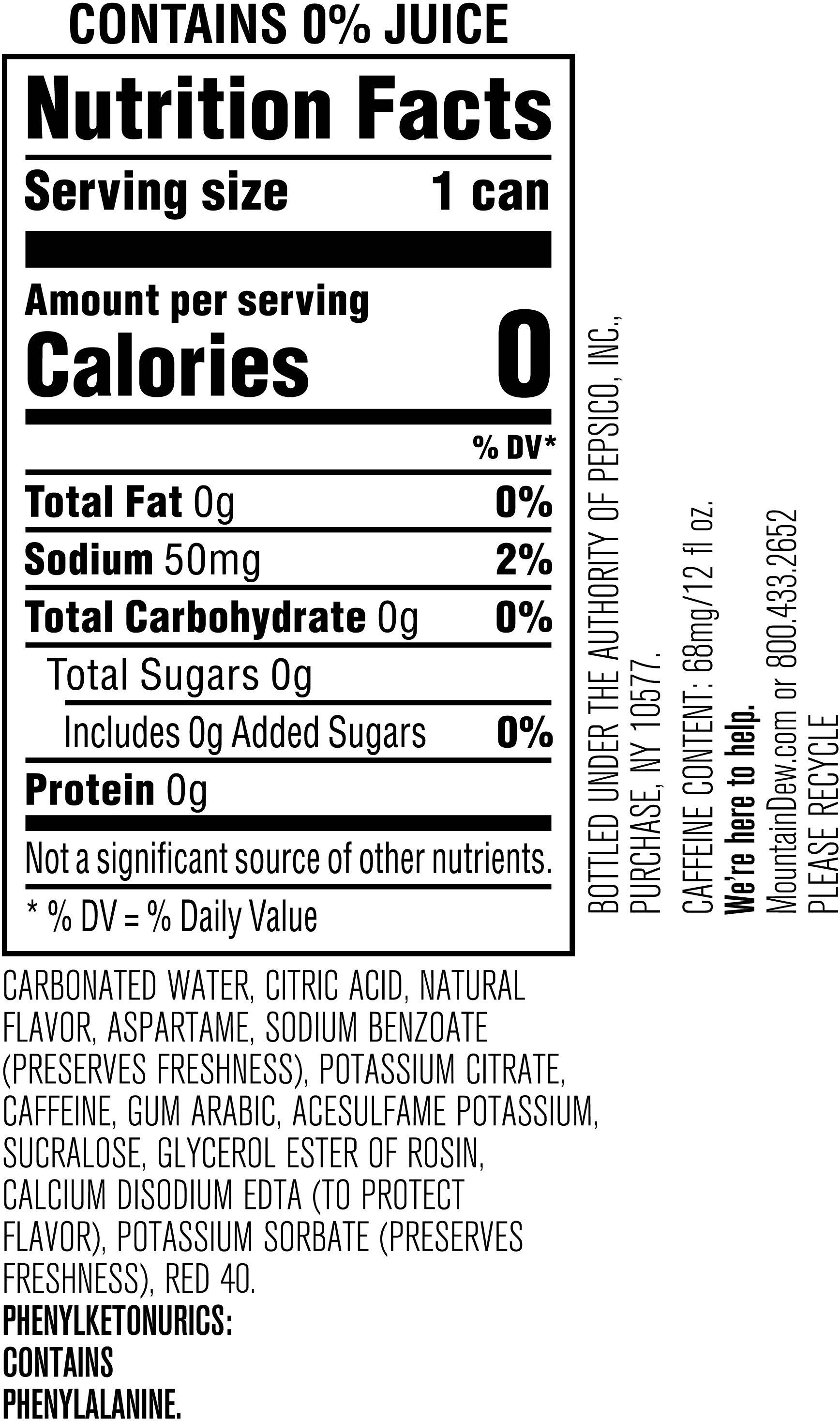 Mountain dew nutrition label