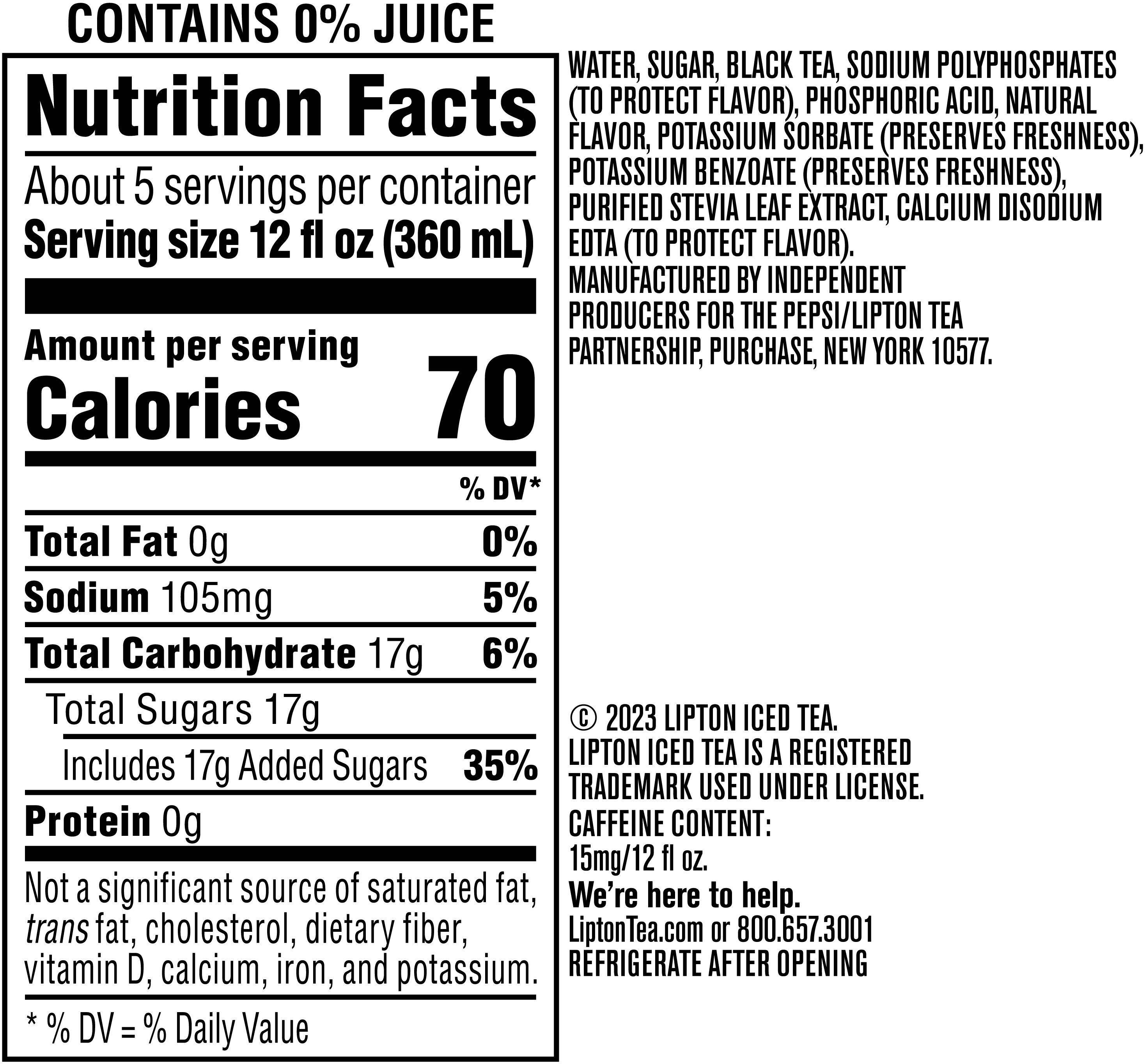 Image describing nutrition information for product Lipton Iced Tea Texas Sweet Tea