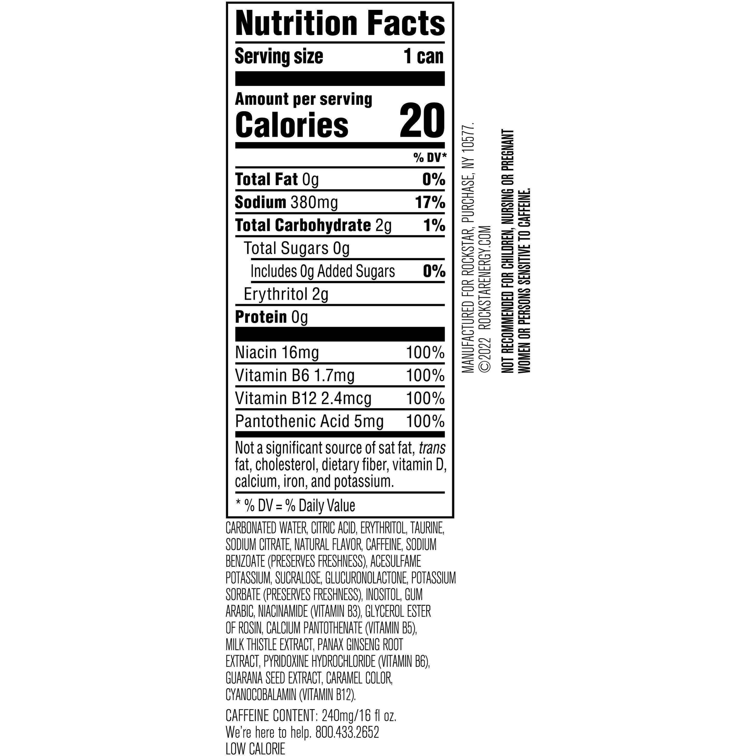 Image describing nutrition information for product Rockstar Pure Zero Silver Ice