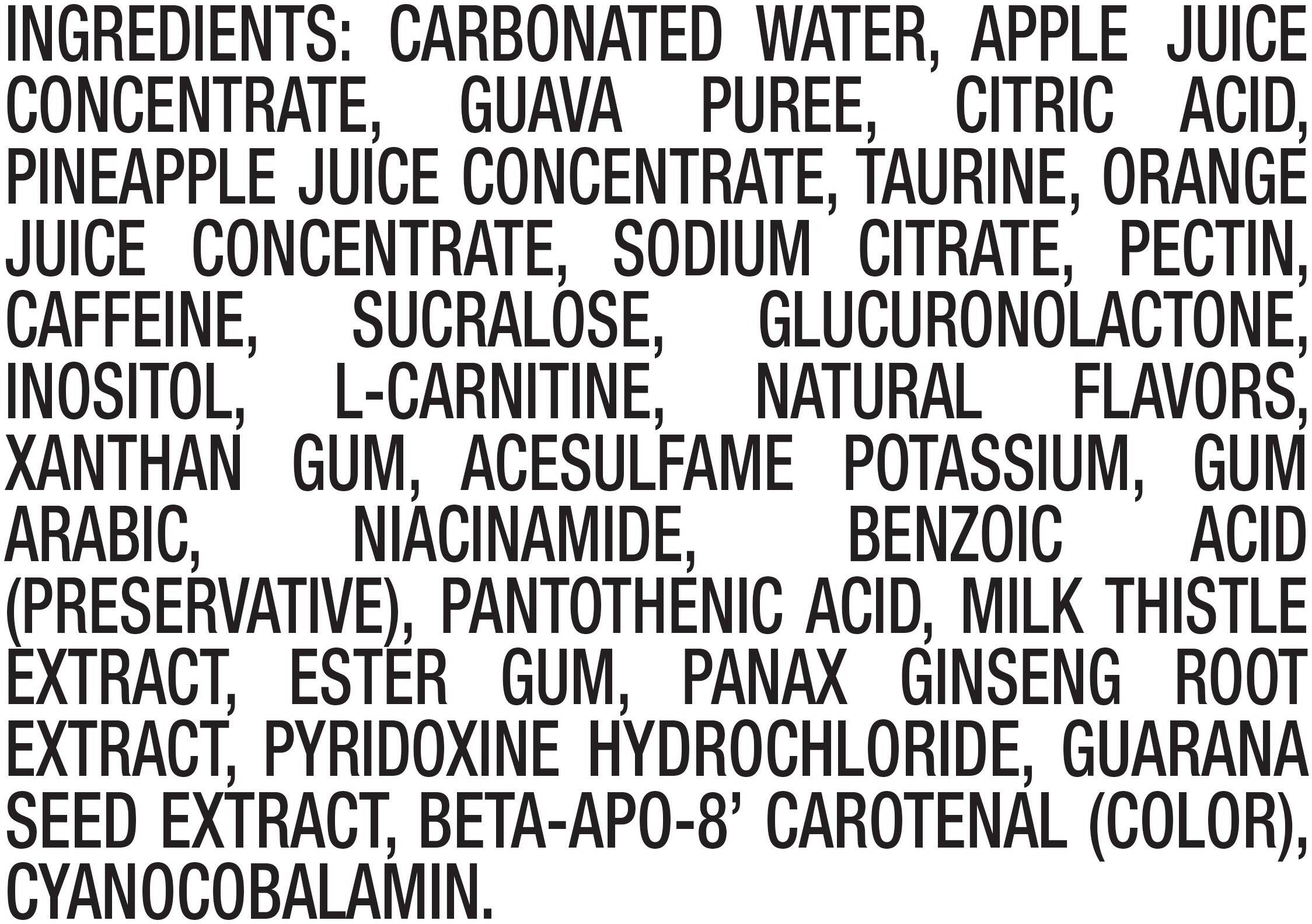 Image describing nutrition information for product Rockstar Juiced Pineaple Orange Guava